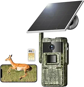 Trail Camera, 6K Game Cameras Cellular Trail Cameras with Night Vision Motion Activated IP66 Waterproof 4G LTE Cellular Cam 940nm No Glow Infrared LEDs Solar Powered Live Streaming Security Camera asin的图片