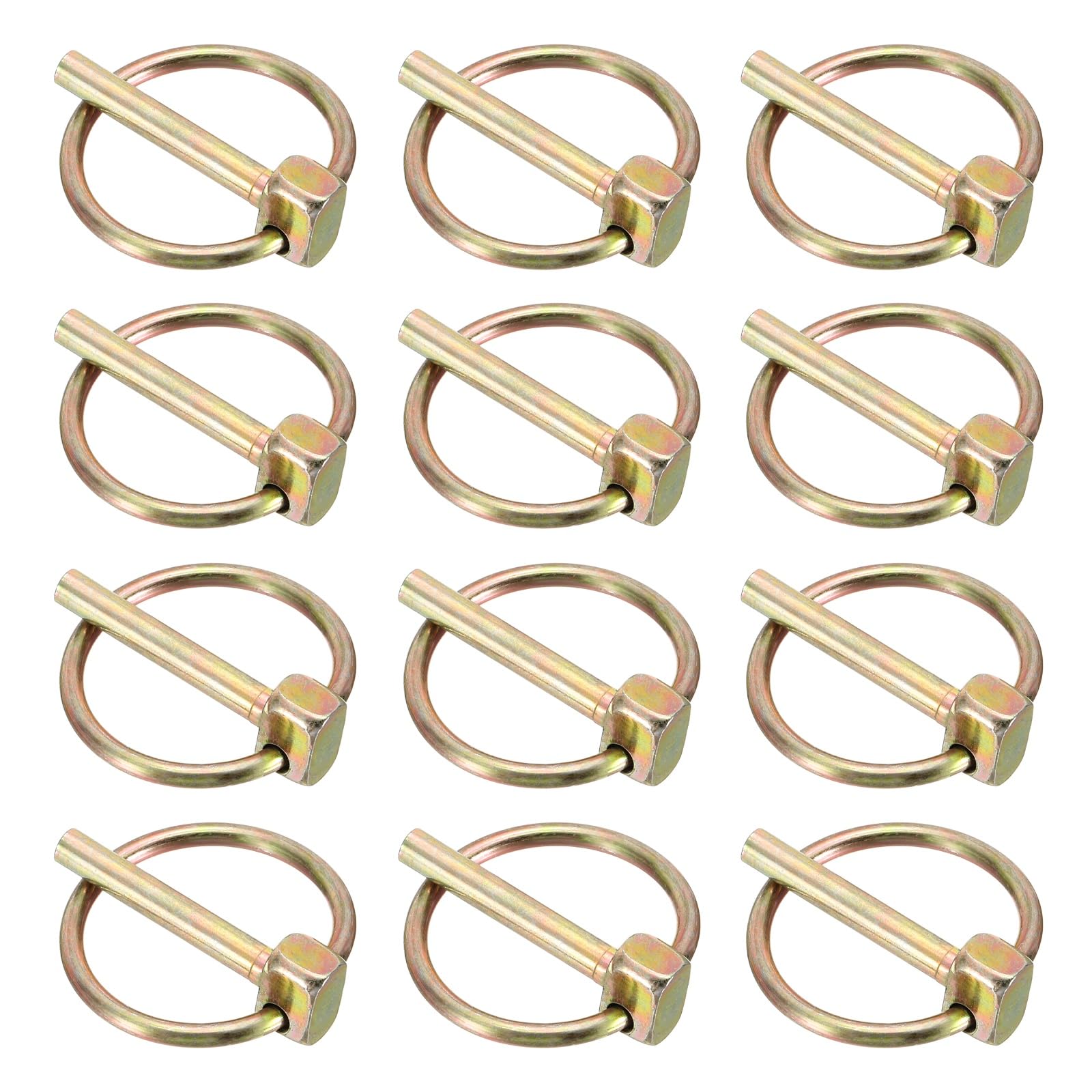 sourcing map 12Pcs Lynch Pin with Ring (4mm x 25mm) - Heavy Duty Linch Pins Shaft Locking Pin Clips Carbon Steel, for Farm Tractors Trucks Lawn Mowers Trailers Trolley, Gold