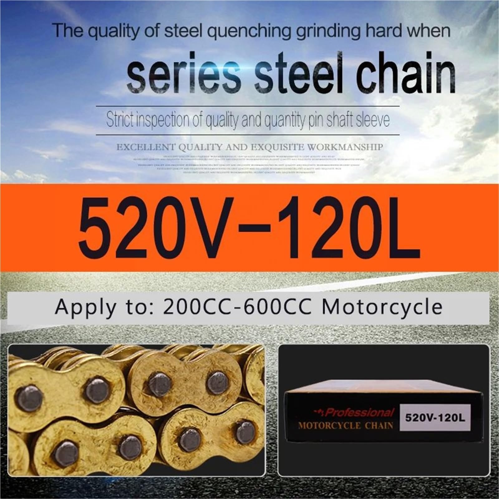 Łańcuch Napędowy Motocykla 520 Vx 120L O Pierścień Uszczelniający Łańcuch Pasuje Do Dirt Bike ATV Quad MX Motocross Enduro Supermoto Motard Racing Off Road Motorcycle(520 Chain 120 Links)
