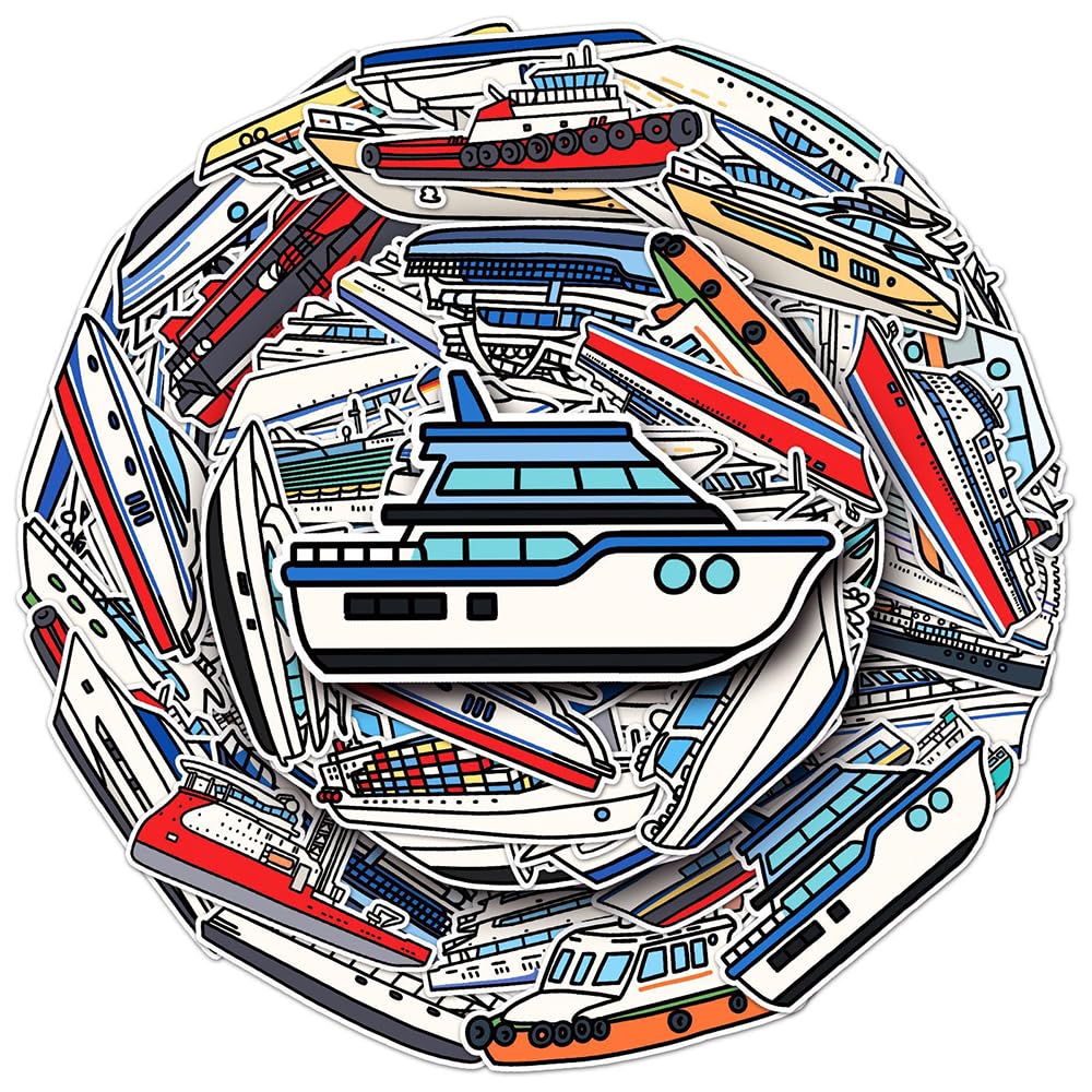 Popular Ship & Boat Vinyl Stickers, 50 PCS Waterproof Cartoon Vehicle Decals for Laptops Scrapbooking, Journals, Notebooks