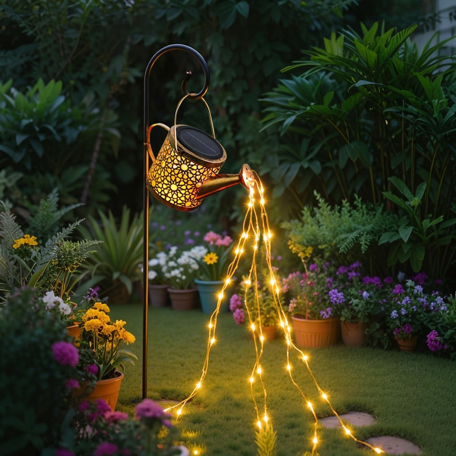 Solar Watering Can Lights Outdoor Garden,Waterproof Led Hanging Metal Lantern with Fairy String Light,Garden Ornaments for Yard Lawn Pathway Patio Decor and Women Mom Birthday Gifts