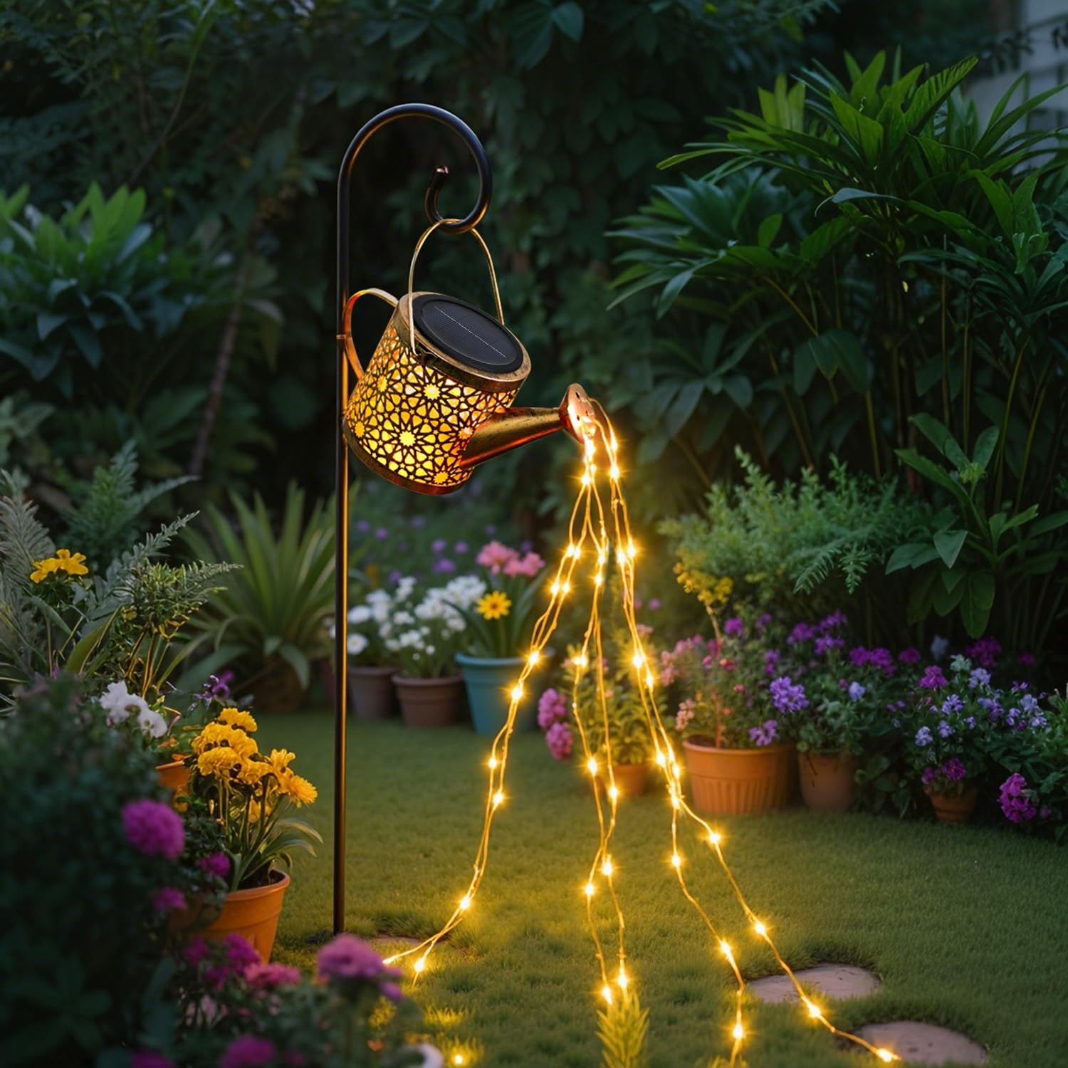 Daknswte Solar Watering Can Lights Outdoor Garden,Waterproof Led Hanging Metal Lantern with Fairy String Light,Garden Ornaments for Yard Lawn Pathway Patio Decor and Women Mom Birthday Gifts - 2