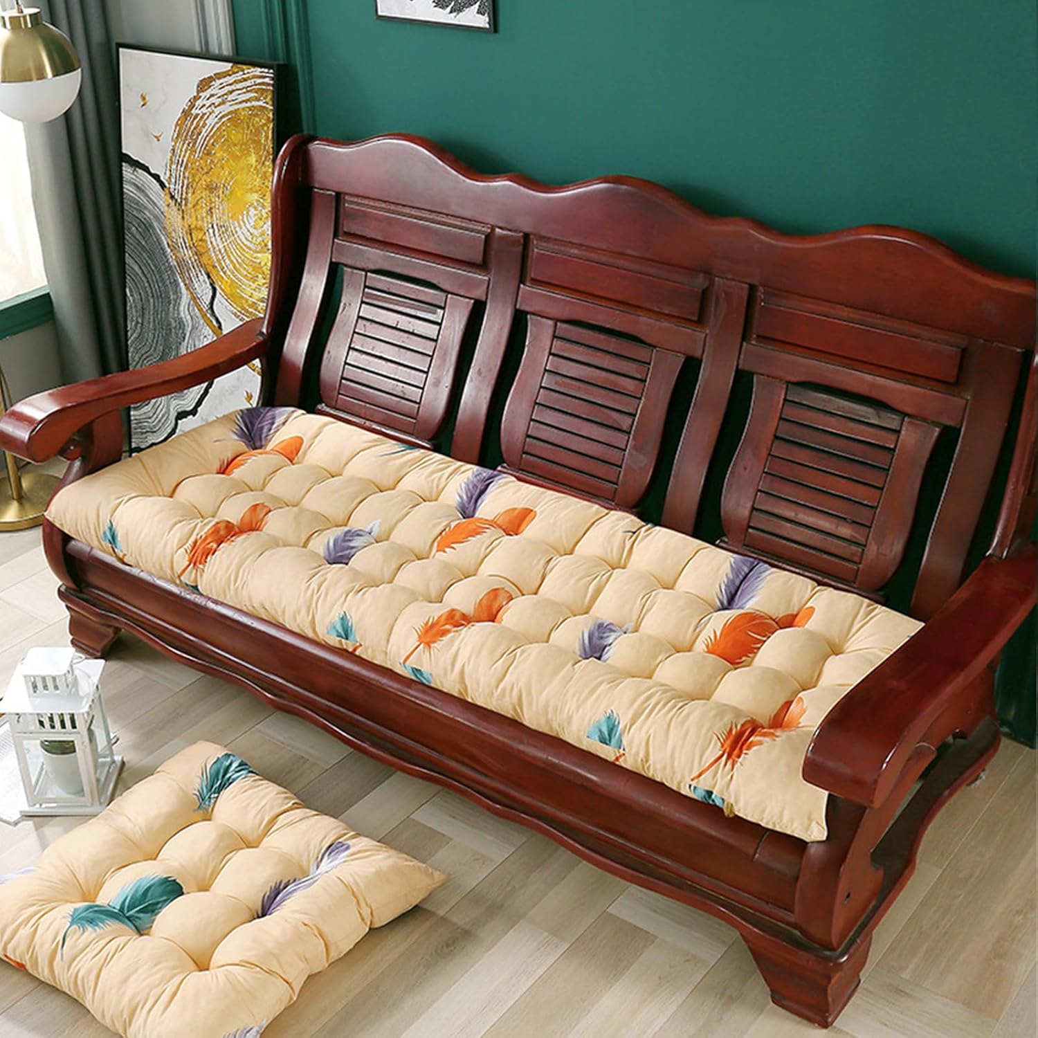 Thick Garden Bench Cushion 2 3 Seater Bench Cushions, Garden Patio Chaise Lounger Cushion Thick Padded Chair Mattress Sun Lounger Cushion with Laces, Non-Slip Balcony Chair Cushion Sofa Mat, 63IN