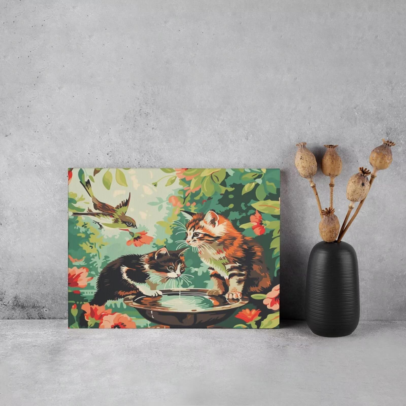 Kit per pittura con numeri per adulti, giardino, pittura a gatto con numeri per principianti, pittura acrilica con 6 pennelli, pittura ad olio per decorazione da parete, 100 x 75 cm, senza cornice)