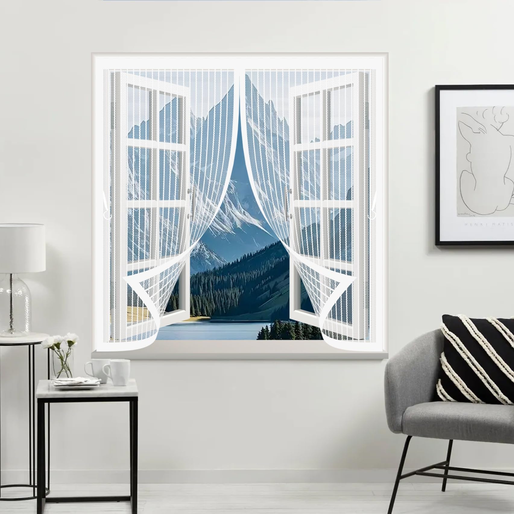 Fliegengitter Fenster 210 x 155 cm Ohne Bohren mit Starken Magneten Selbstschließend, Kratzfest, Stärkere Magneten Insektenschutz Fliegenvorhang für Alle Türen Und Fenster, Weiß