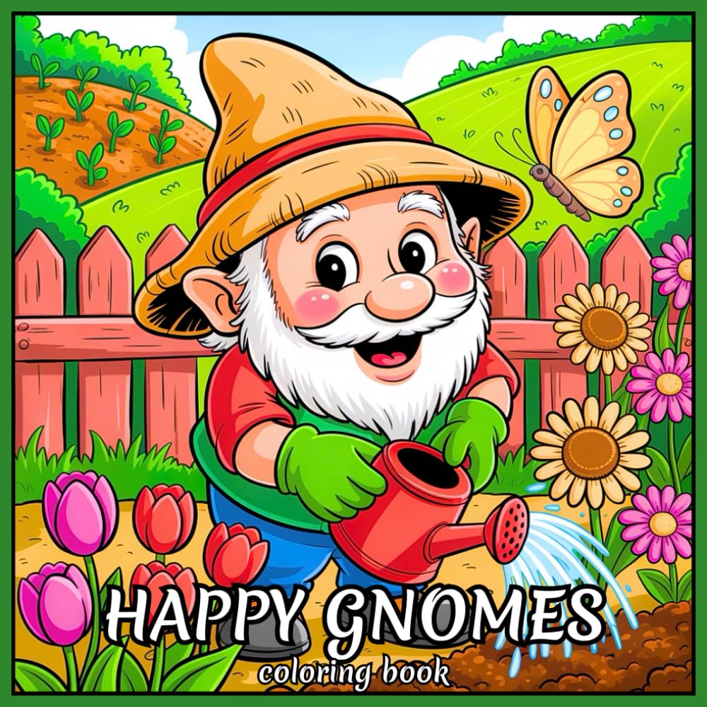 Happy Gnomes: Cozy Coloring Book for Relaxing and Stress Relief