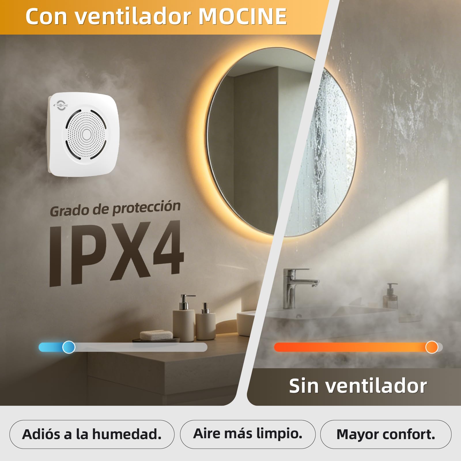 MOCINE Extractor de Baño 100 mm, Caudal de Aire 130 m³/h, Blanco | 50 % PC+ABS · Doble rodamiento de bolas · Protección contra sobrecalentamiento · Más de 30000horas de vida útil
