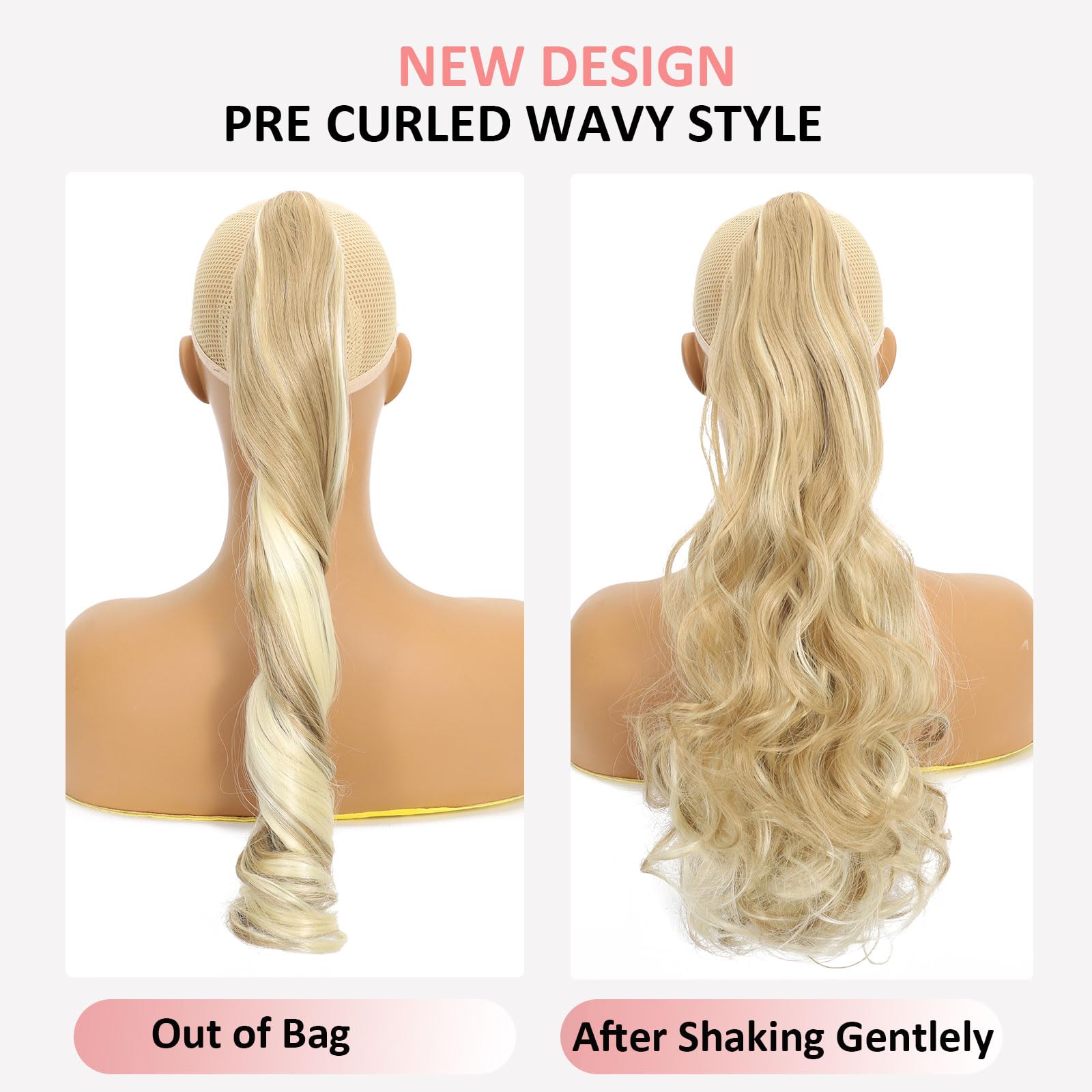 Webshaiy Long Ponytail Extension Claw Clip in Ponytail Hair Extensions Fluffy Loose Wave Synthetic Heat-Resistant Fibers Hair Pieces for Women Daily Use 22 Inch Sandy Blonde & Bleach Blonde - Image 2