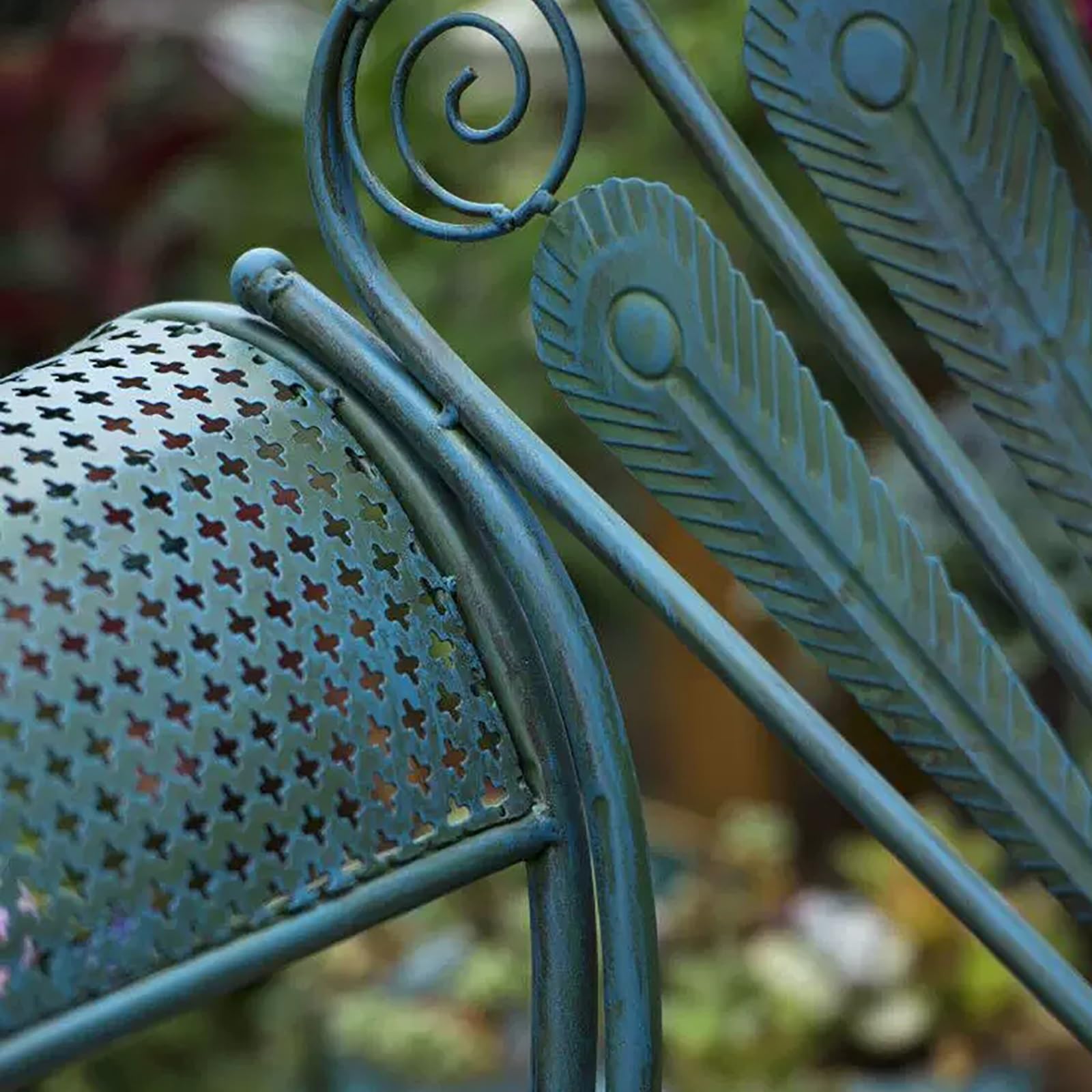 Panchina da Giardino in Metallo con Braccioli, Mobili da Giardino, Blu Antico, Bellissimo Stile Shabby Chic, Fatto a Mano, Vintage