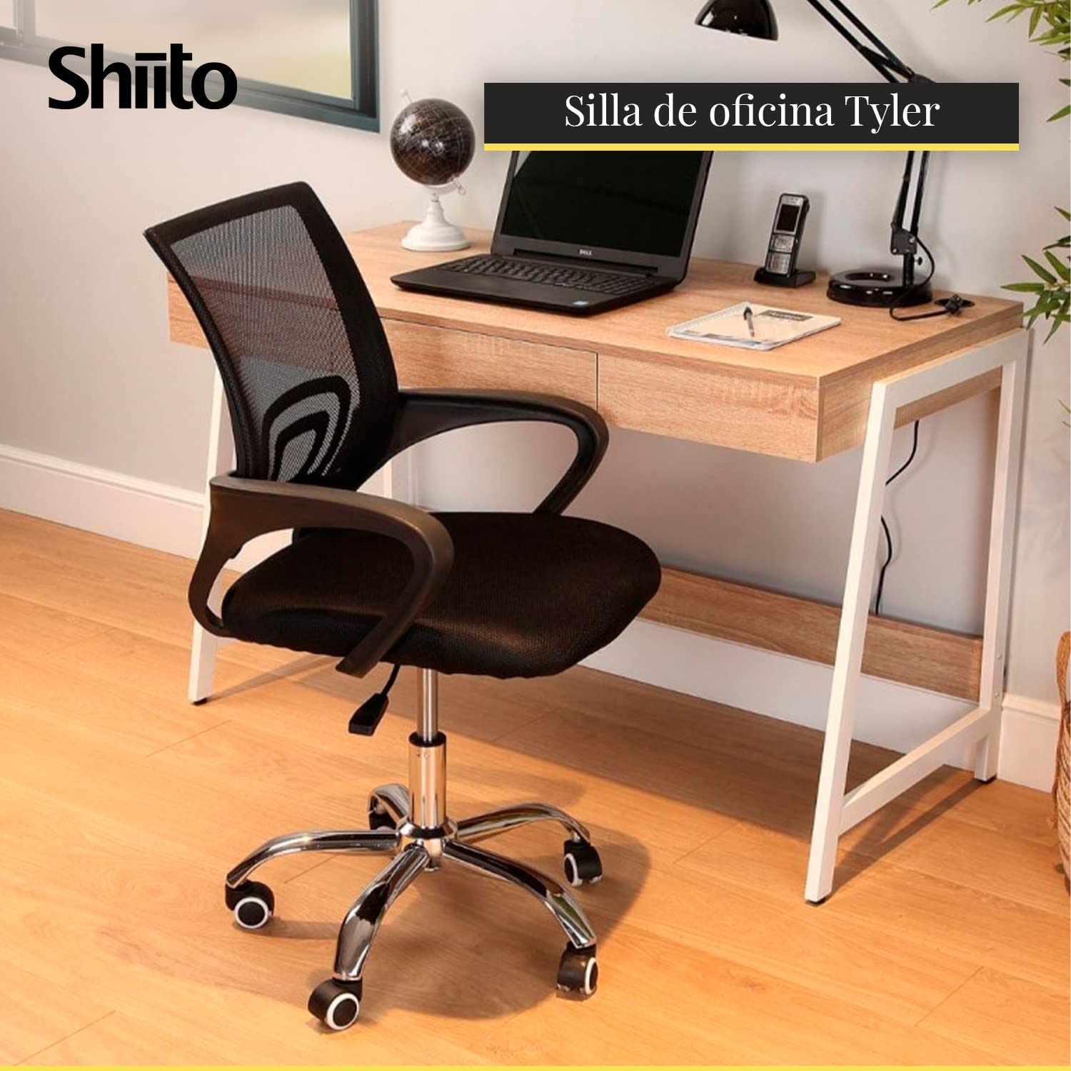 SHIITO | Silla giratoria de Oficina | Soporte Lumbar | Malla Transpirable | Modelo Tyler - BY017 | Color Negro - 96 x 48 x 59