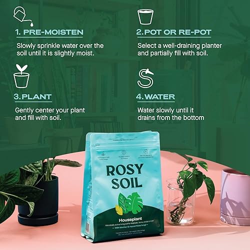 Miniatura 5 de Rosy Soil Mezcla de tierra para macetas de interior para plantas de interior, tierra de jardín para plantas de interior, enriquecida con biochar que