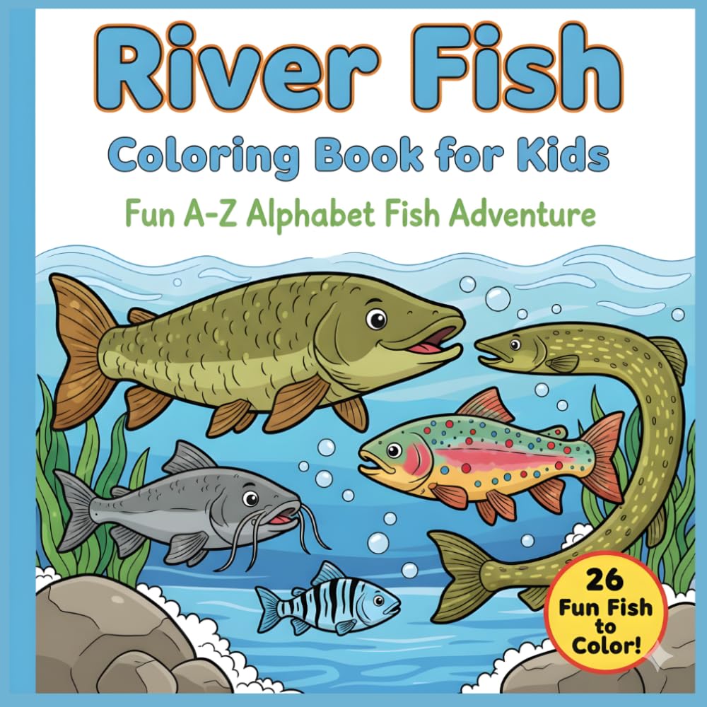 alphabet river fish coloring book: educational coloring pages with alphabet river fishes for kids from 3-7