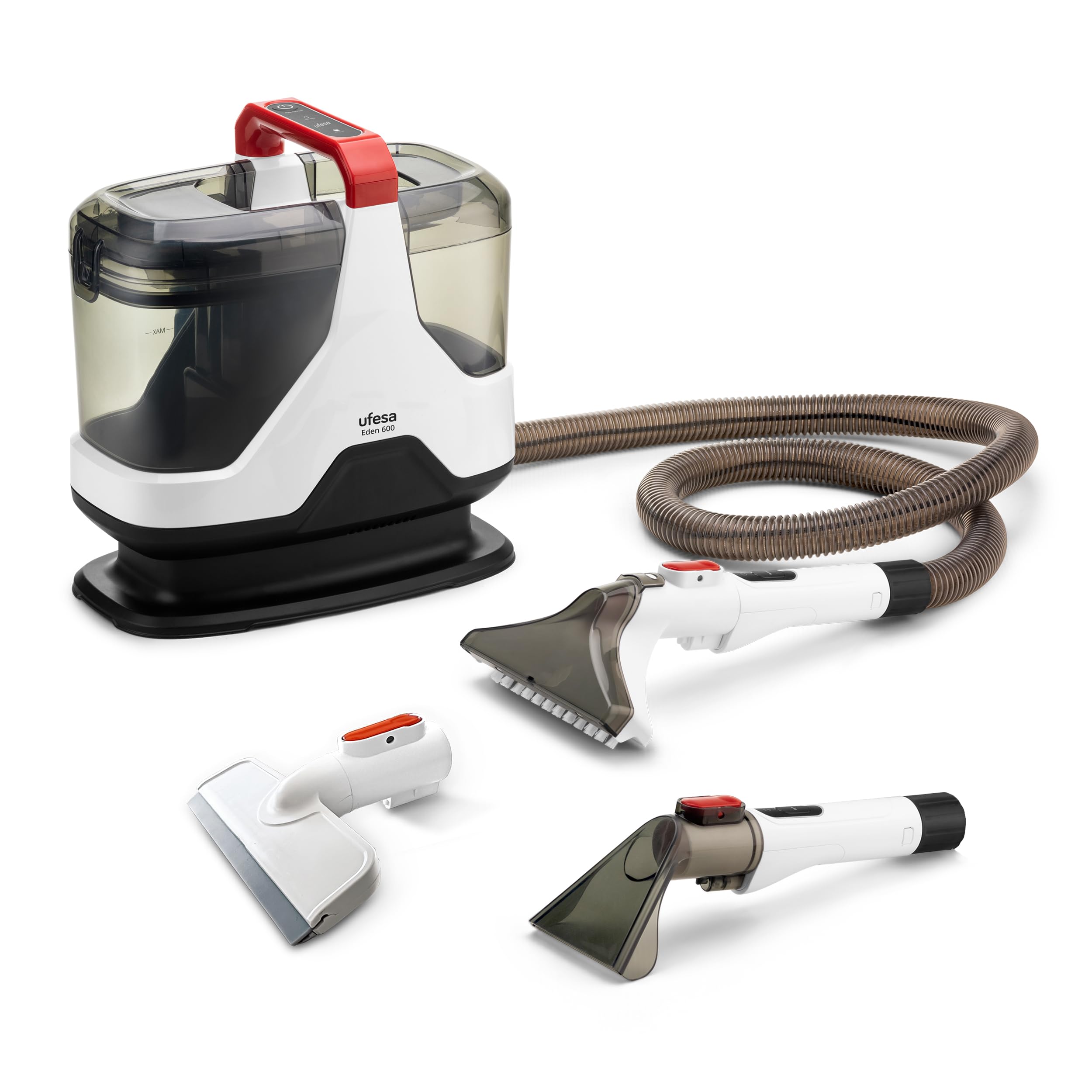 Ufesa Eden 600, Aspiradora de Agua Tapiceria, Limpia Tapicerias Sofa, Limpia Tapicerias Coche, Limpiador de Alfombras y Moquetas, Accesorio Limpiacristales, 600 W, Capacidad de Succión 15.000 KPa