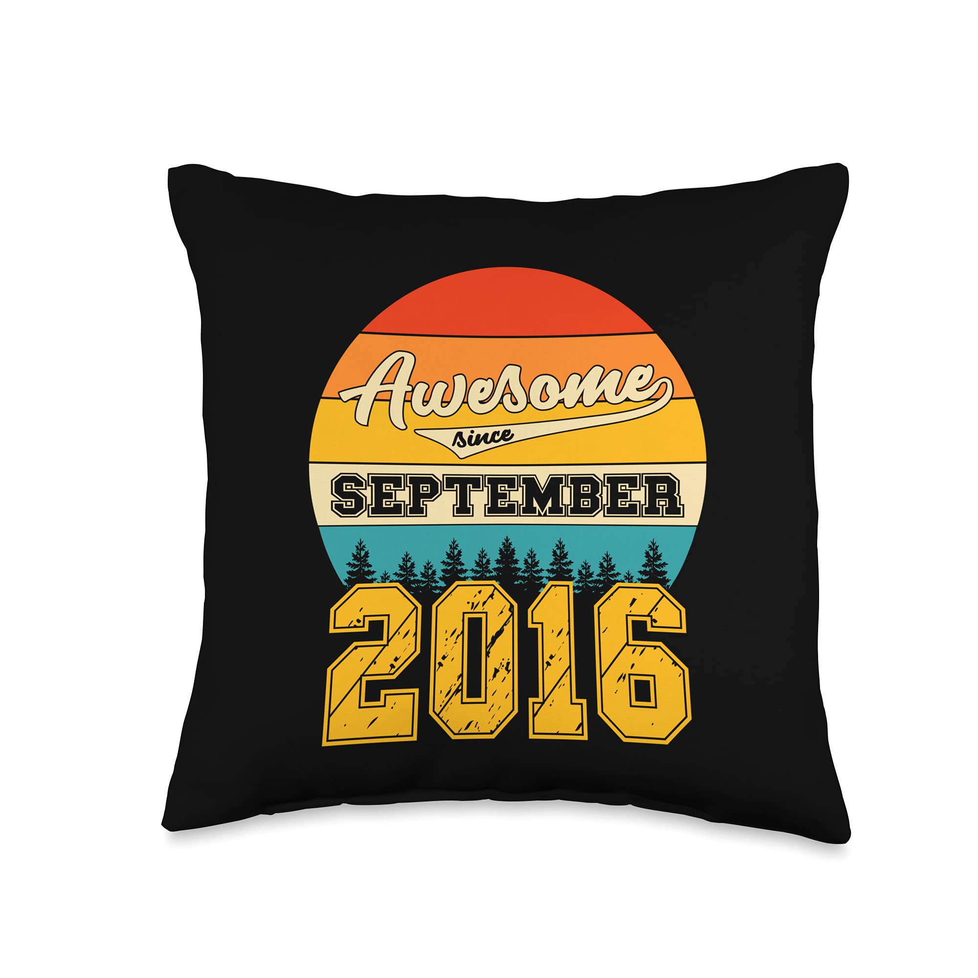 September 2016 5 Years Old Birthday Awesome RetroSeptember 2016 5 Years Old Birthday Awesome Retro Awesome Since September 2016 5 Years Old Birthday Vintage Throw Pillow, 16x16, Multicolor