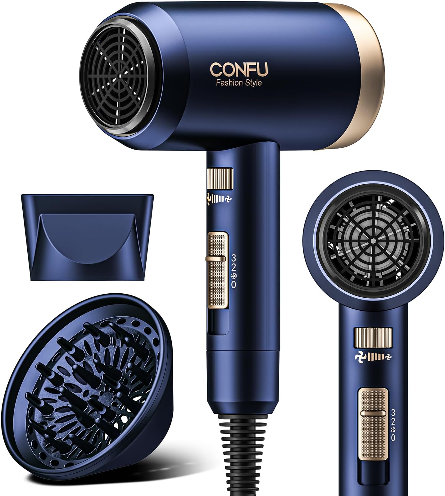 Hair Dryers for Women, CONFU Hair Dryer with Diffuser, Blow Dryers for Men, Hairdryer with Diffuser Attachment, Portable Lightweight Fast Drying Negative Ion Hairdryer for Home