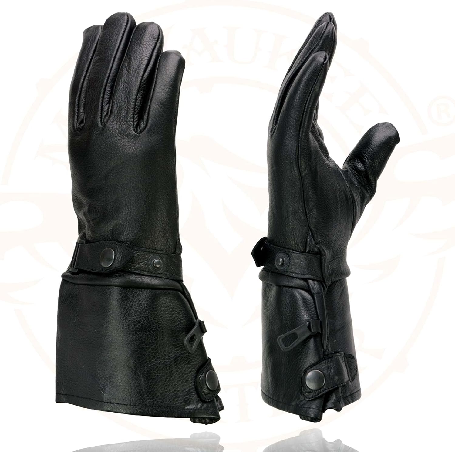 Milwaukee Leather Men's Gauntlet Motorcycle Hand Gloves-Black Leather Long Cuff Snap Closure Thermal Lined-SH264 - Image 3