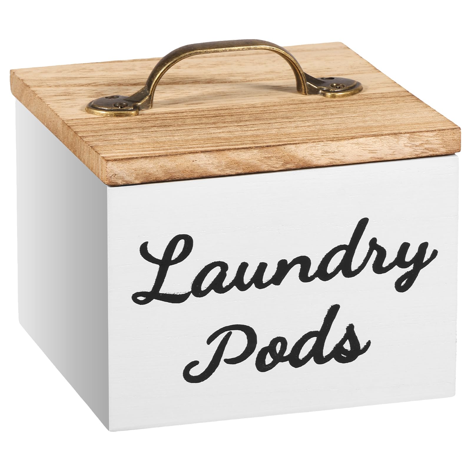 NIHUIFDPY Laundry Powder Bin & Dishwasher Pod Holder, Laundry Detergent Powder Storage Box with Lid & Handles, Wooden Dishwasher Tablets Bin for Home Organization and Storage 14x13x11cm(white)