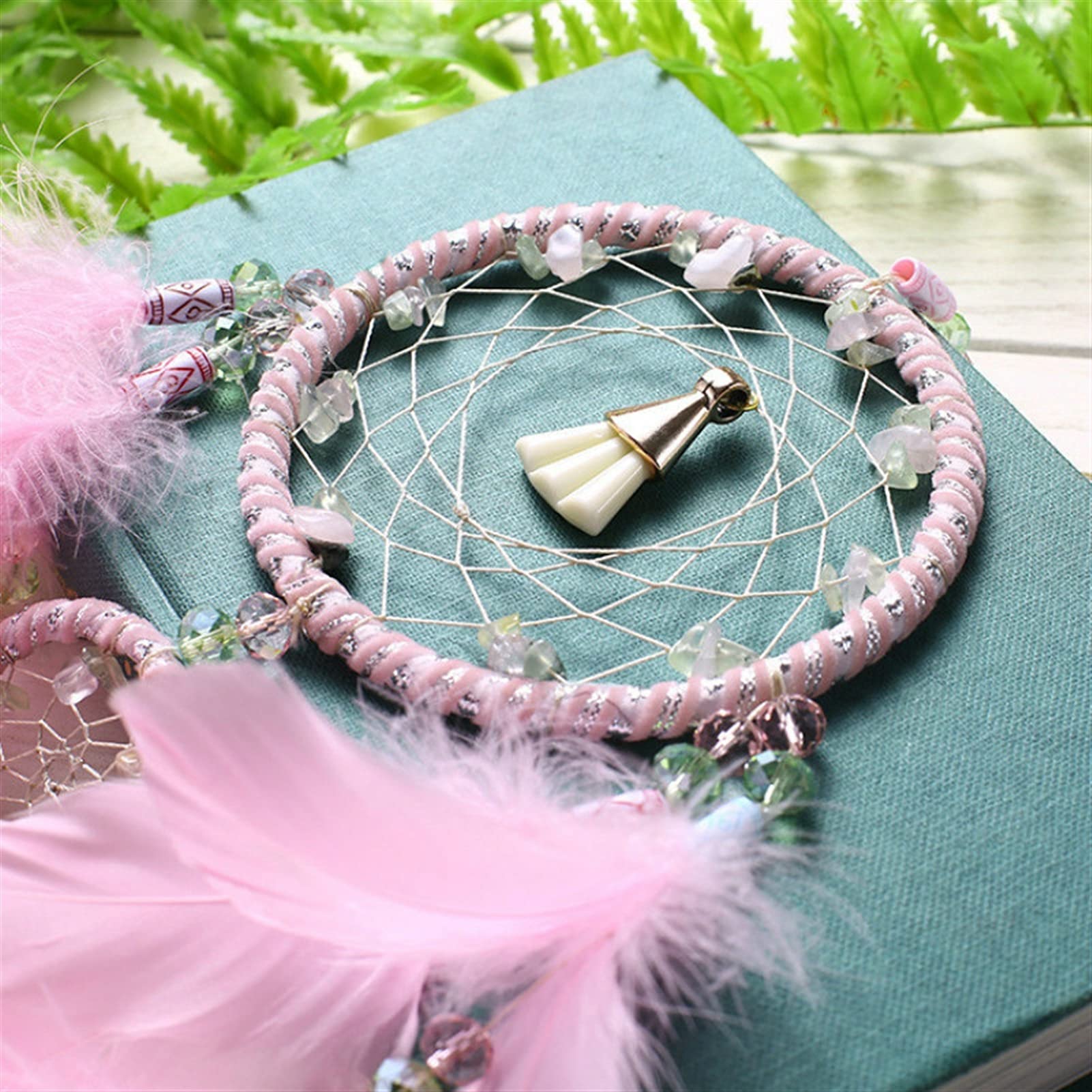 Wandbehang Traumfänger Rosa und Mint Boho Dreamcatcher Home Decor Geschenk Federn Kindergarten (Color : Pink)