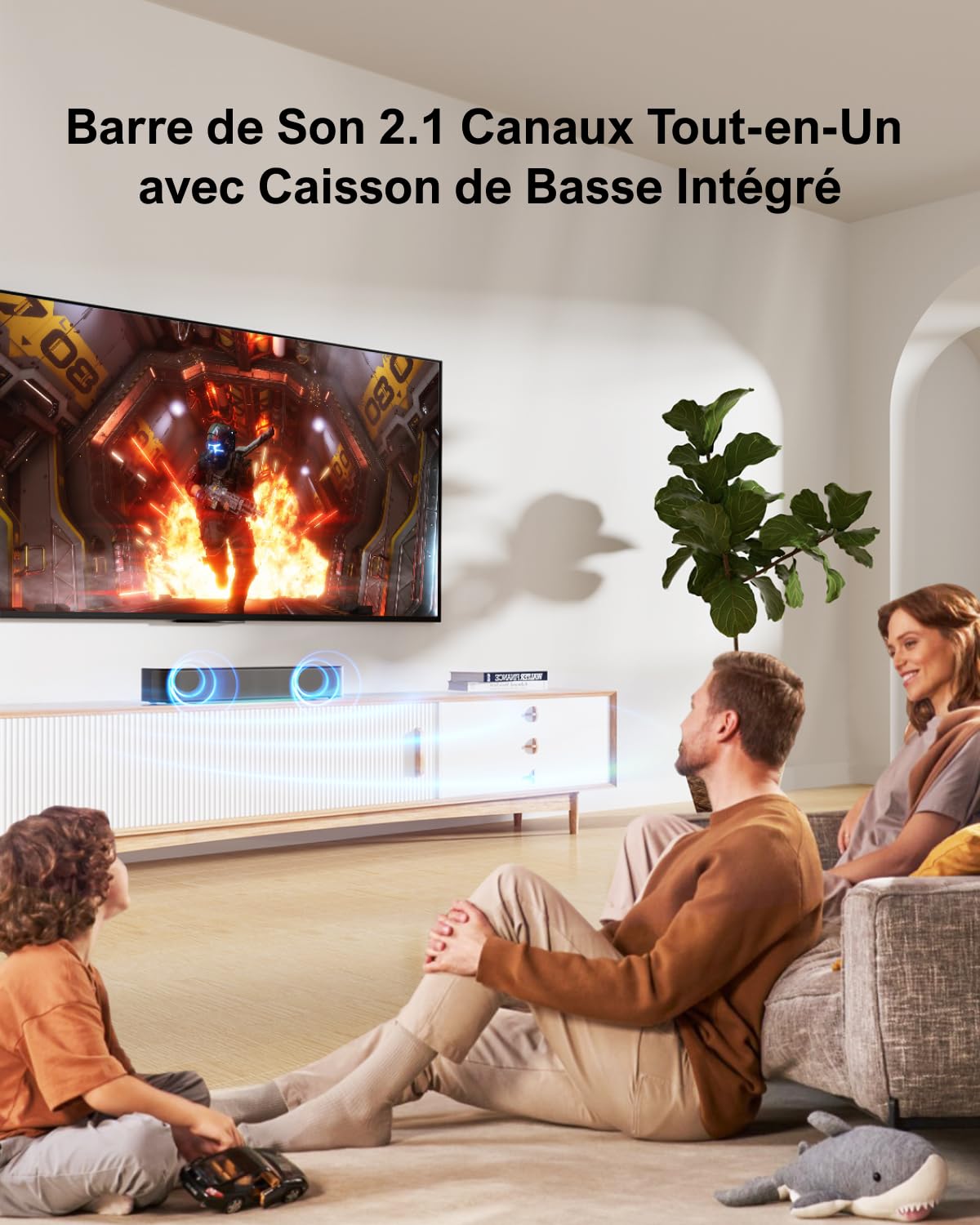 ULTIMEA 2.1ch Barre de Son TV, Caisson de Basse Intégré, App Contrôle, Barre de Son PC Tout-en-Un pour Jeux, Barres de Son Haut-Parleurs Bluetooth 5.3, Opt/AUX/Support Mural, Solo B30