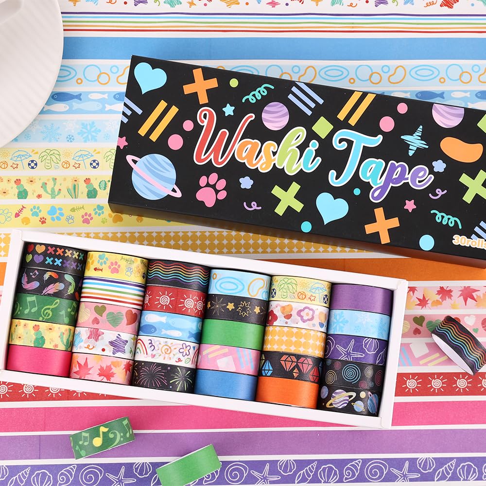 Colorful Washi Tape Set - 30 Rolls for Scrapbooking -6