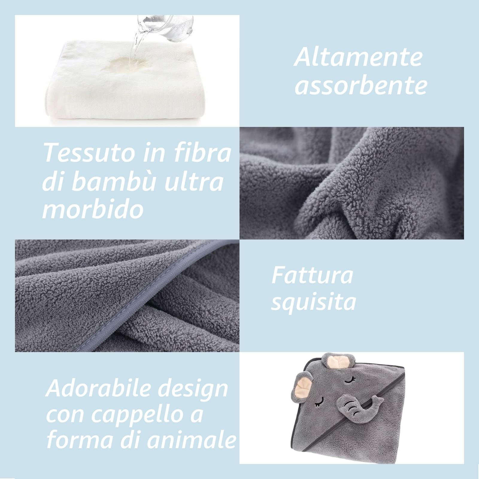 2Pz Accappatoio Neonato, 80x80cm Asciugamani Con Cappuccio Per Bambini, Accappatoio Neonato con Cappuccio Extra Morbido e Super Assorbente per Neonati e Bambini 0-3 Anni