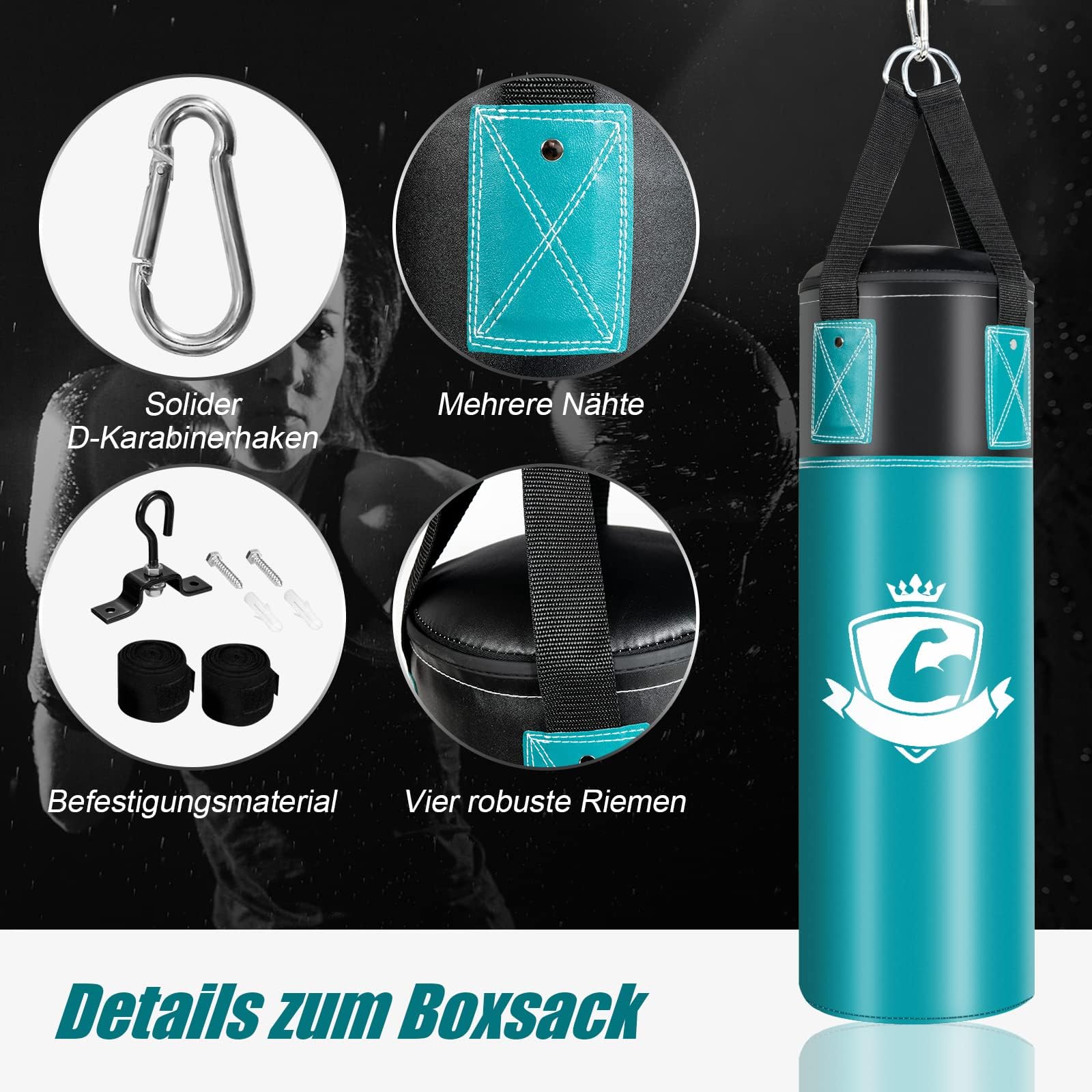 COSTWAY Kinder Boxsack Set mit 8oz Boxhandschuhen & Handschlaufen & Tasche, Punchingsack für Karate, Kickboxen, Taekwondo