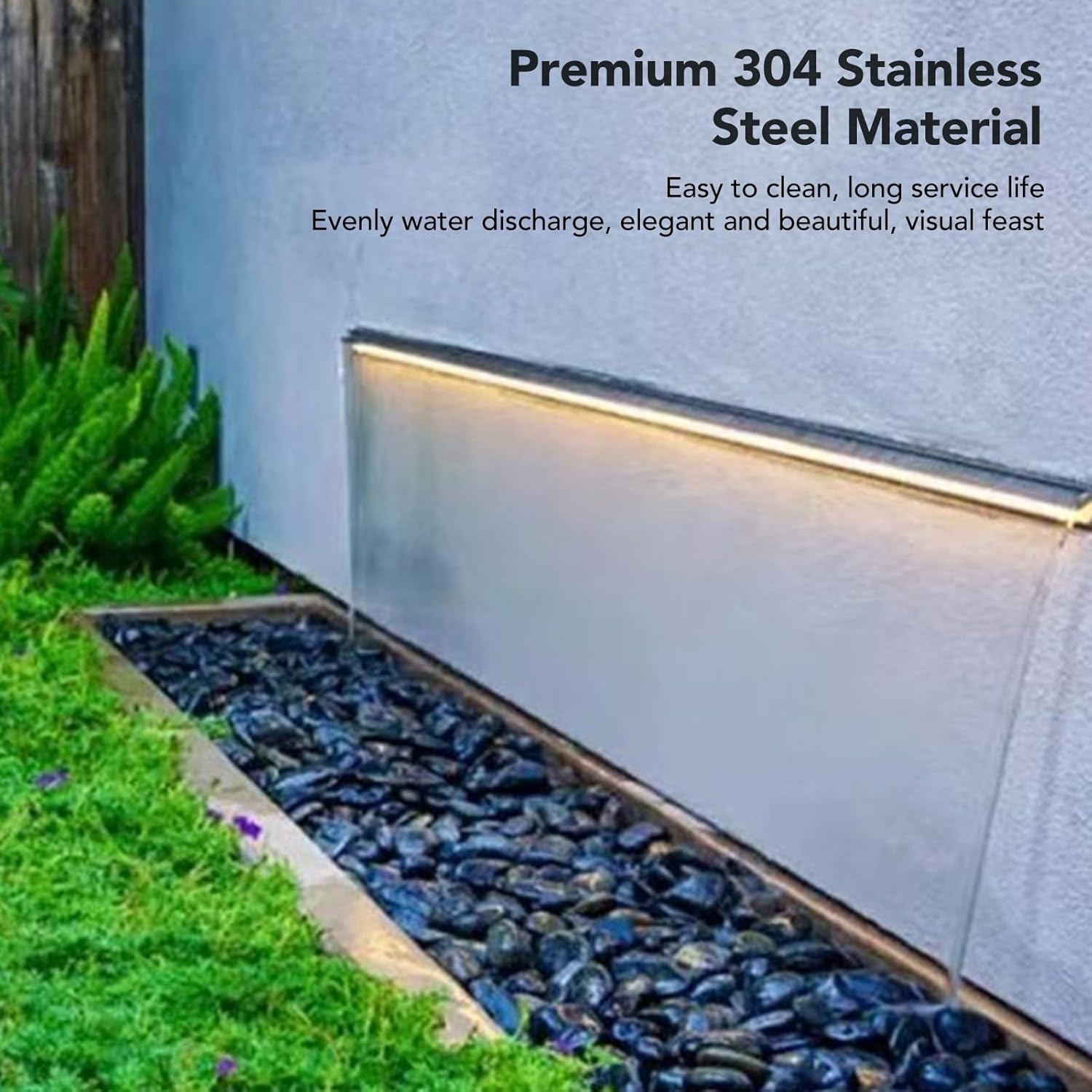 304 Stainless Steel Waterfall Spout, Wide Top Opening Design Pool Fountain with Easy Installation, Outdoor Garden Decorations (300MM)