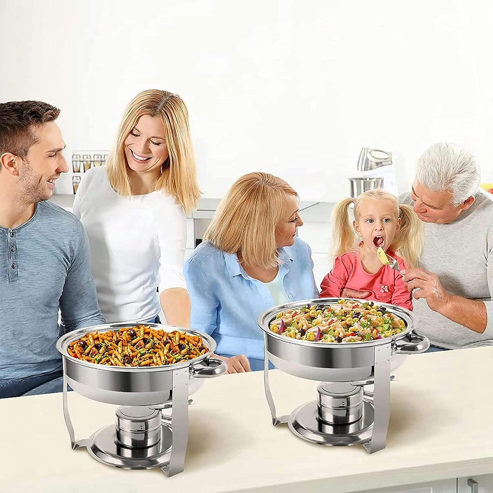 Acciaio Inossidabile Chafing Dish Buffet Set, Lid 3.5 Litre Cibo Scaldabagno Catering, con Coperchi Pentole per Servire per Catering Ristoranti Feste Matrimoni （Rullo Bordo Design）