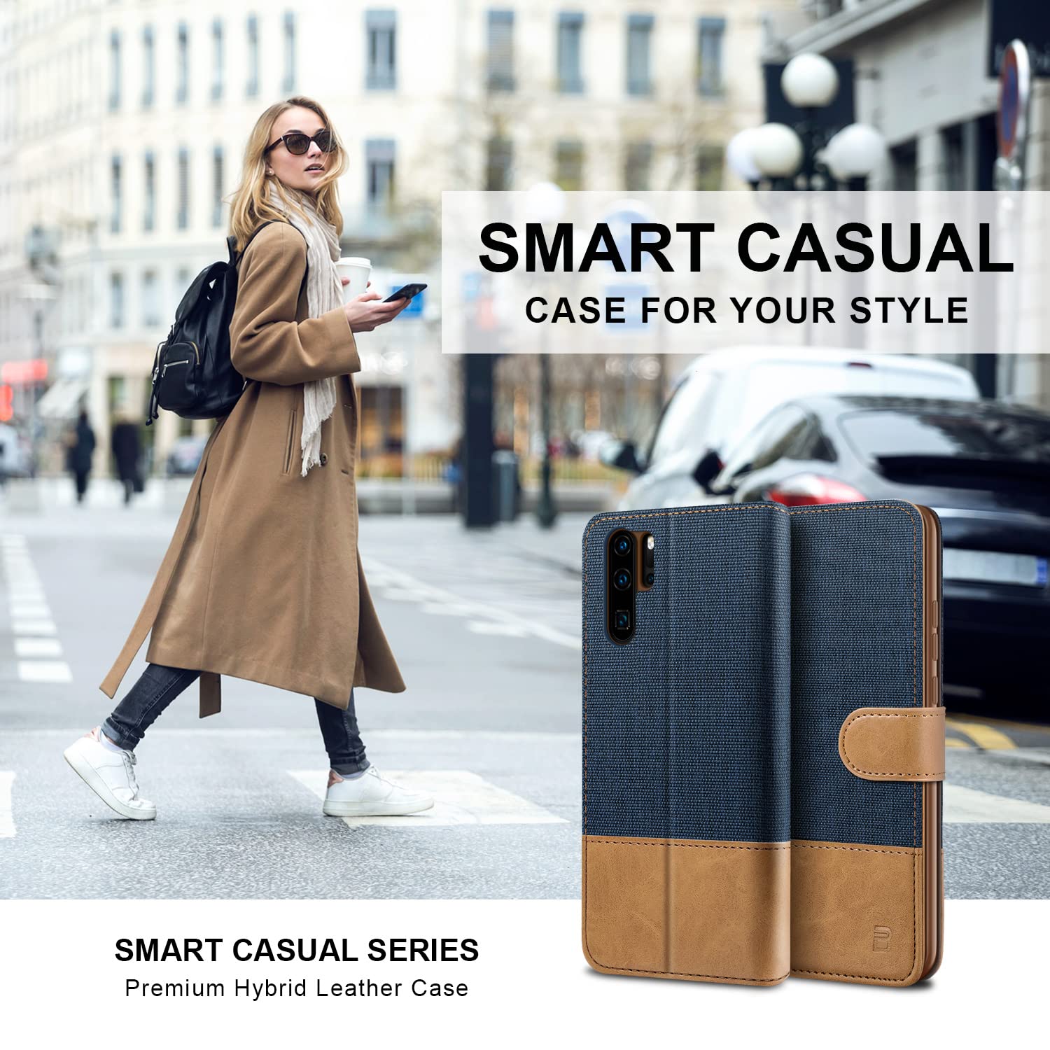BEZ Cover per Huawei P30 Pro, Custodia Compatibile per Huawei P30 Pro, Protettiva Portafoglio in Pelle con Porta Carta di Credito, Kick Stand, Chiusura Magnetica, Nero