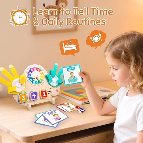 Miniatura 4 de Juguetes Montessori para niños de 3, 4 y 5 años, manipuladores matemáticos con reloj, bloques de números y tarjetas de conteo de dedos, actividades