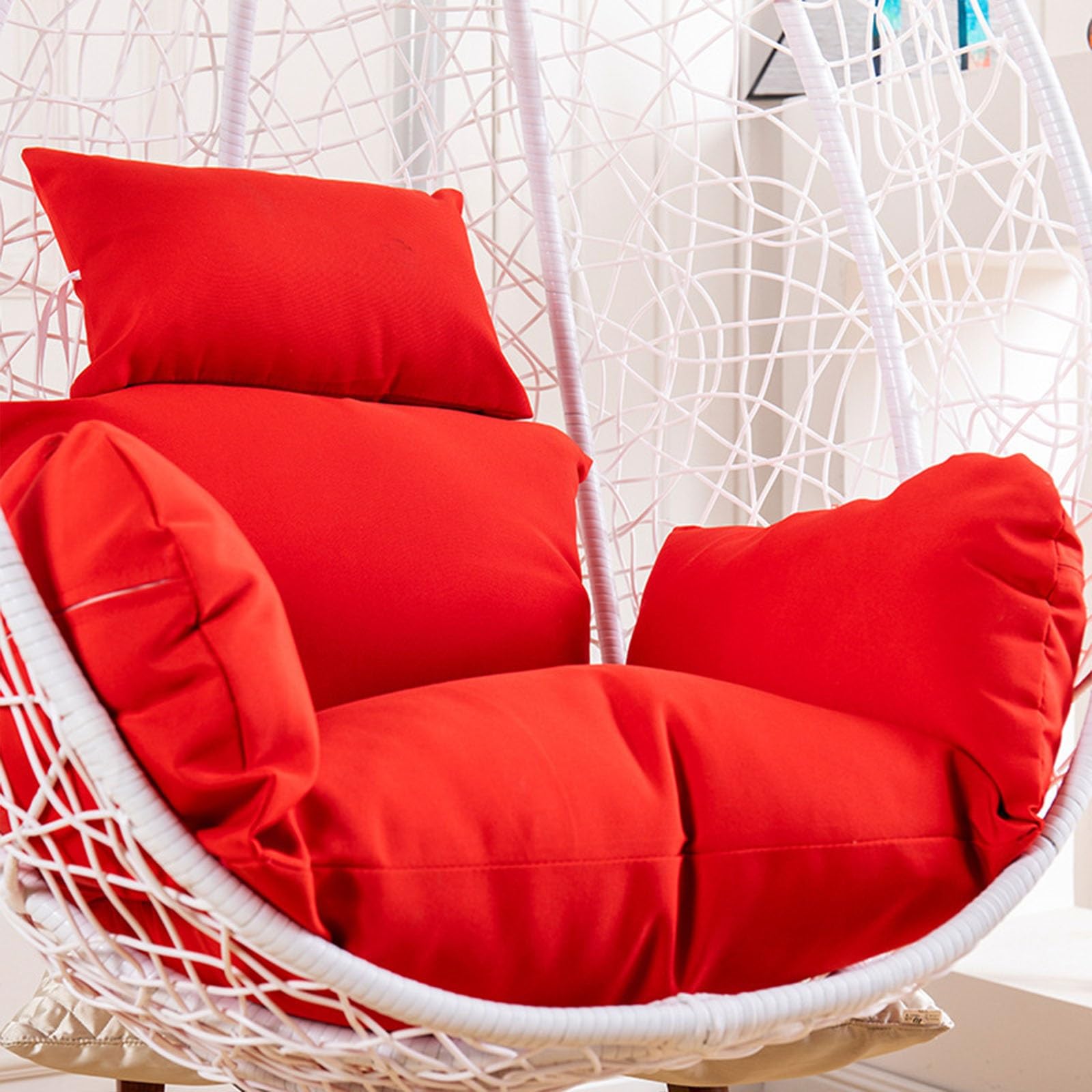 Aosrioylt Bright Red Hanging Egg Chair Cushion Cover, Waterproof Outdoor Single Seat Swing Egg Chair Cushion Cover With Zipper, Replacement Cover For Swing Chair Cushion(Bright Red)