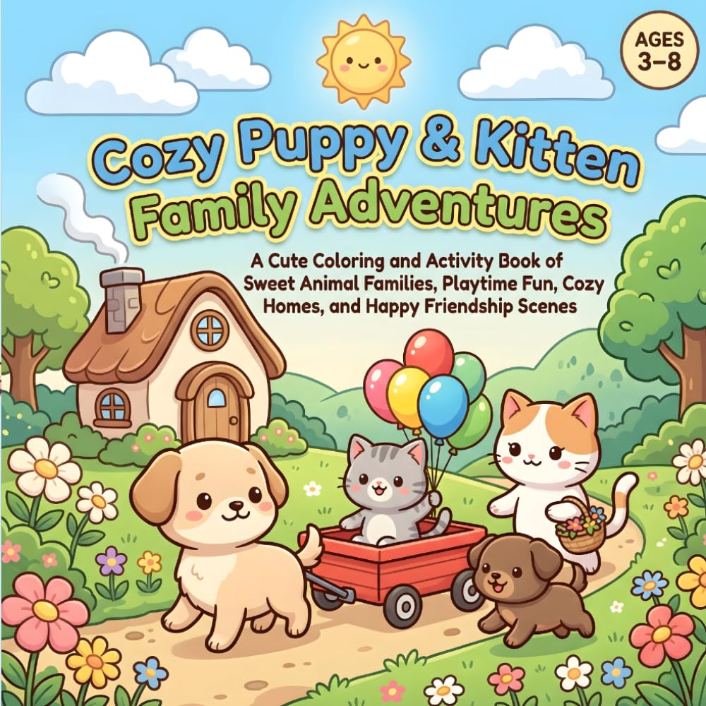 Cozy Puppy & Kitten Family Adventures: A Cute Coloring and Activity Book of Sweet Animal Families, Playtime Fun, Cozy Homes, and Happy Friendship Scenes