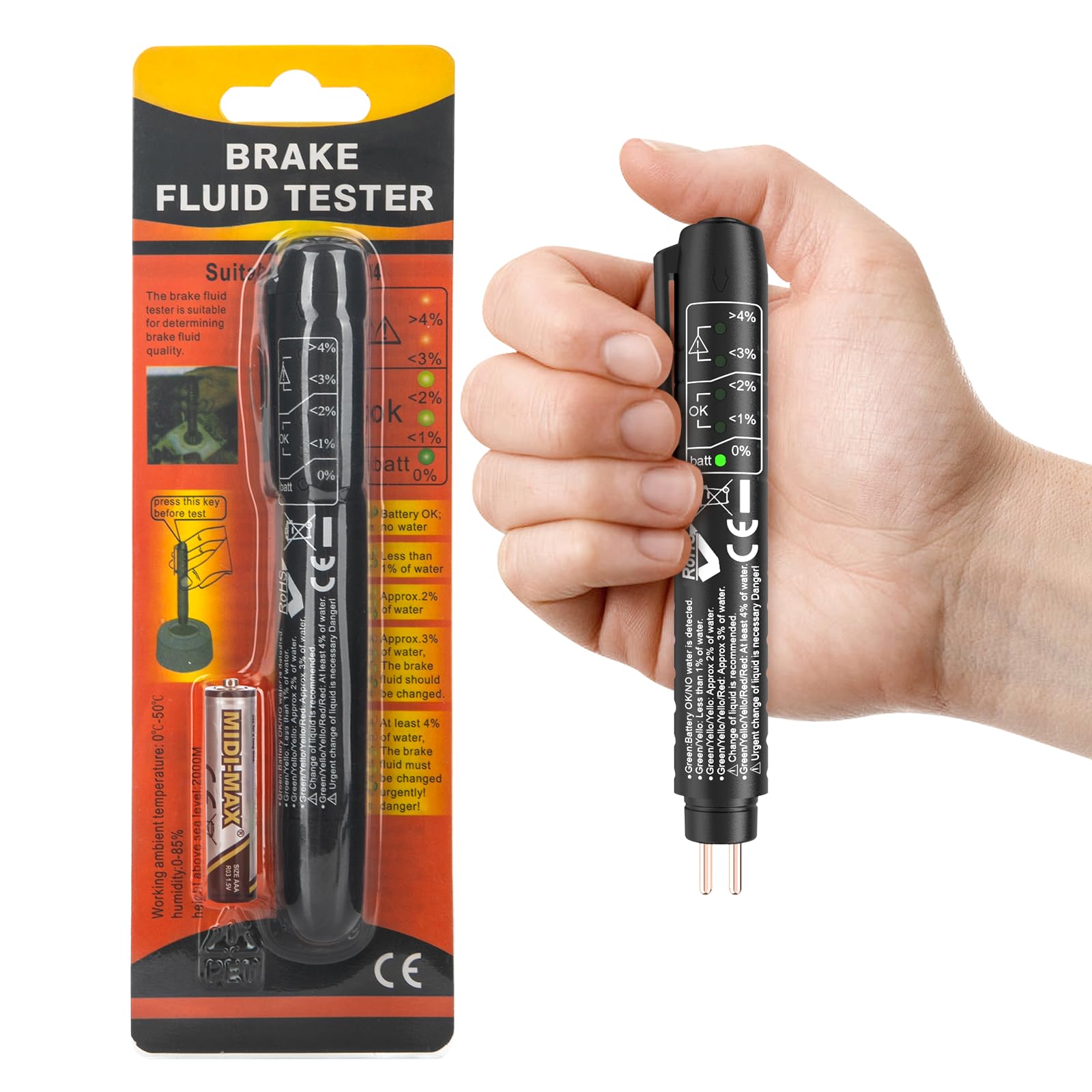 JTENG Bremsflüssigkeitstester Bremsflüssigkeitsprüfer DOT 3/4/5 mit 5 LED für Auto Fahrzeug, Brake Fluid Tester, DOT3, DOT4, DOT5 bremsflüssigkeit Tester