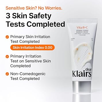 DearKlairs Vitamin Toning Barrier Cream, Skin Barrier Repair, Lightweight, Niacinamide, Korean Hydrating Face Moisturizer Skincare for Sensitive Skin, 2.11 Oz