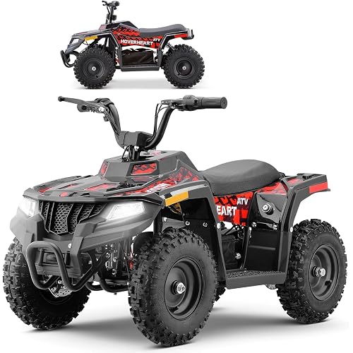 Hover Heart Electric ATV, 36V ATV for Kids with 500W Motor, Safe 15MPH 4 Wheeler with Parent Speed Control, Dual Suspension, Kids Quad Bike for Boys Girls Off-Road and Race (Fluore Red)