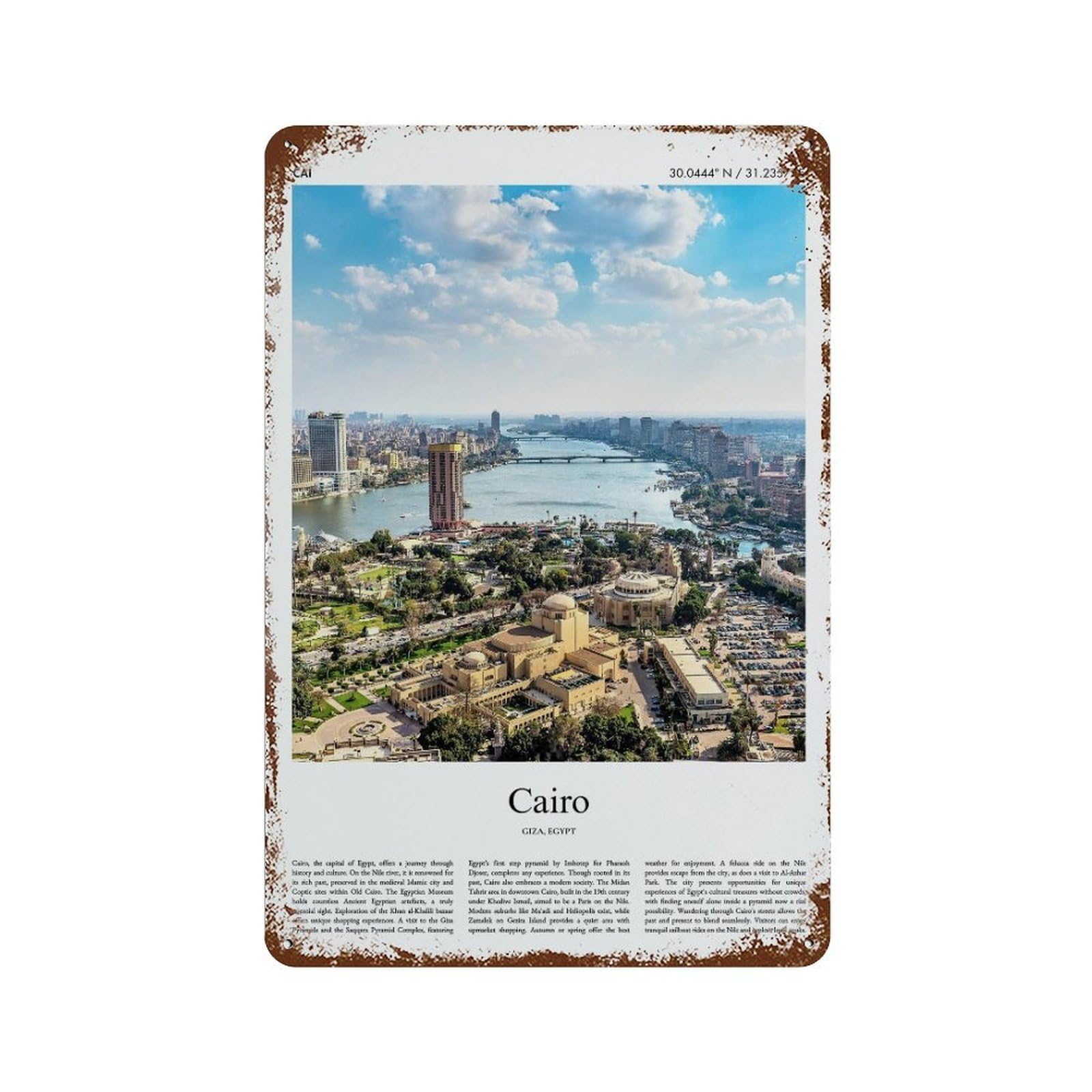 xiaoxiaoshen Cairo Giza, Egypt City Scenery Wall Decor Art Metal Tin Poster Modern Home Decor Art Home Bar Shop Decorations Vintage Sign 30x20cm