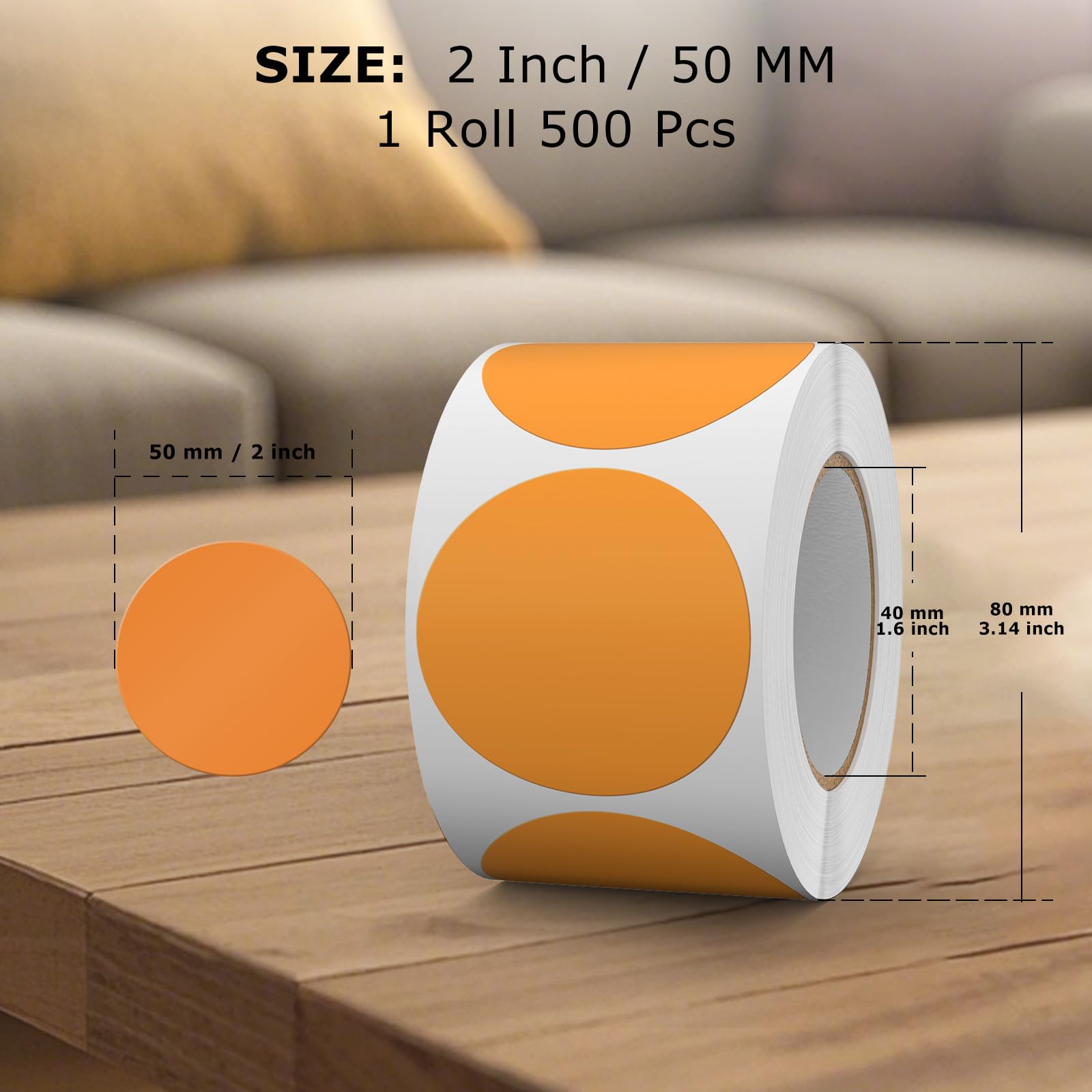 FINDAT 500PCS Orange Round Labels 50mm Colour Coding Circle Stickers Vinyl Removable Waterproof Name Tags for Moving Box Gift Sealing Jar - Image 2