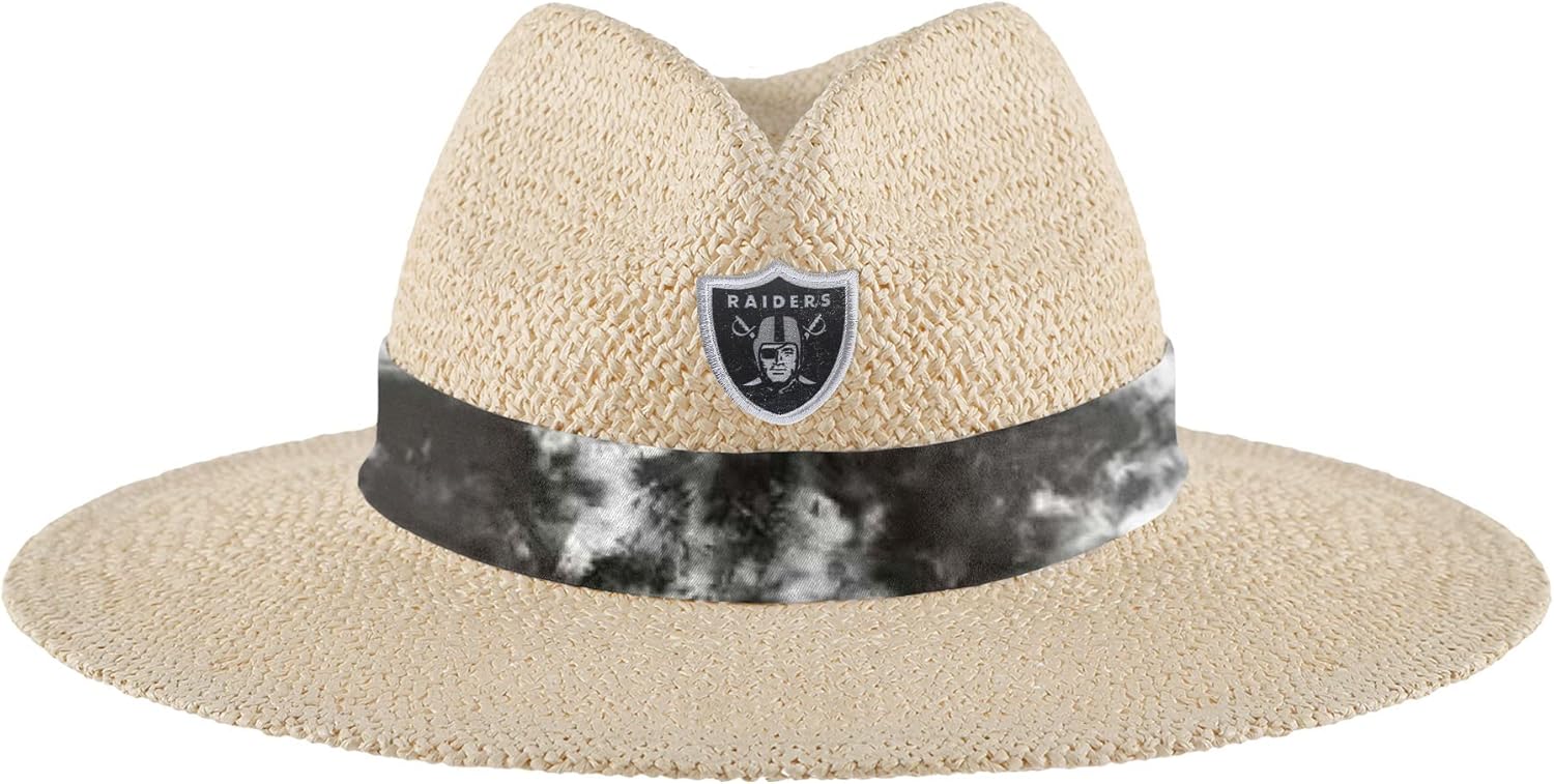 FOCO NFL Womens NFL Team Logo Ladies Fashion Beach Sun Tie Dye Ribbon Straw Hat