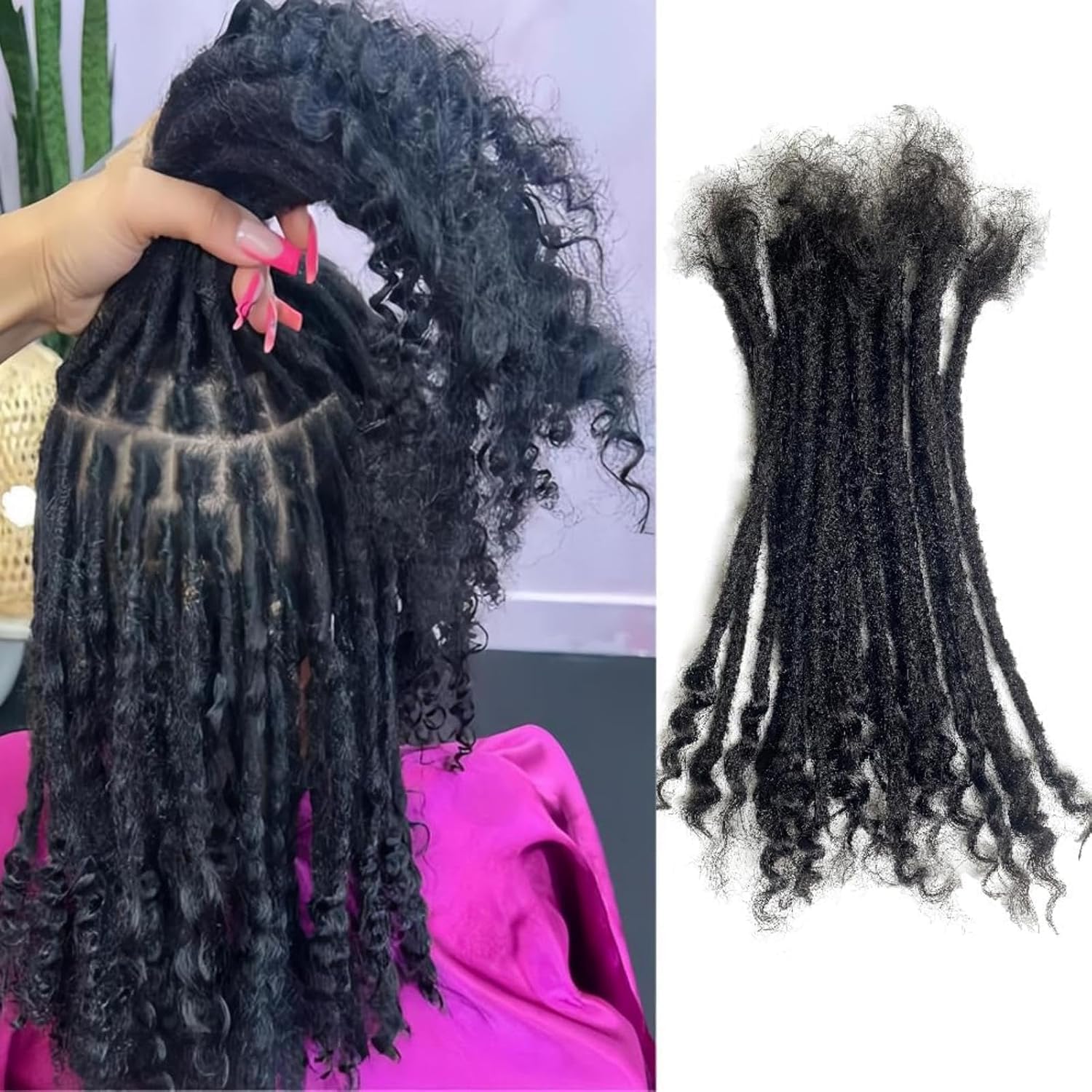 100% Real Human Hair 0.4cm Width 8 Inch Loc extensions Human Hair Curly Ends 30 Strands Full Handmade Dreadlock Extensions Can be dyed and bleached for Men Women Kids