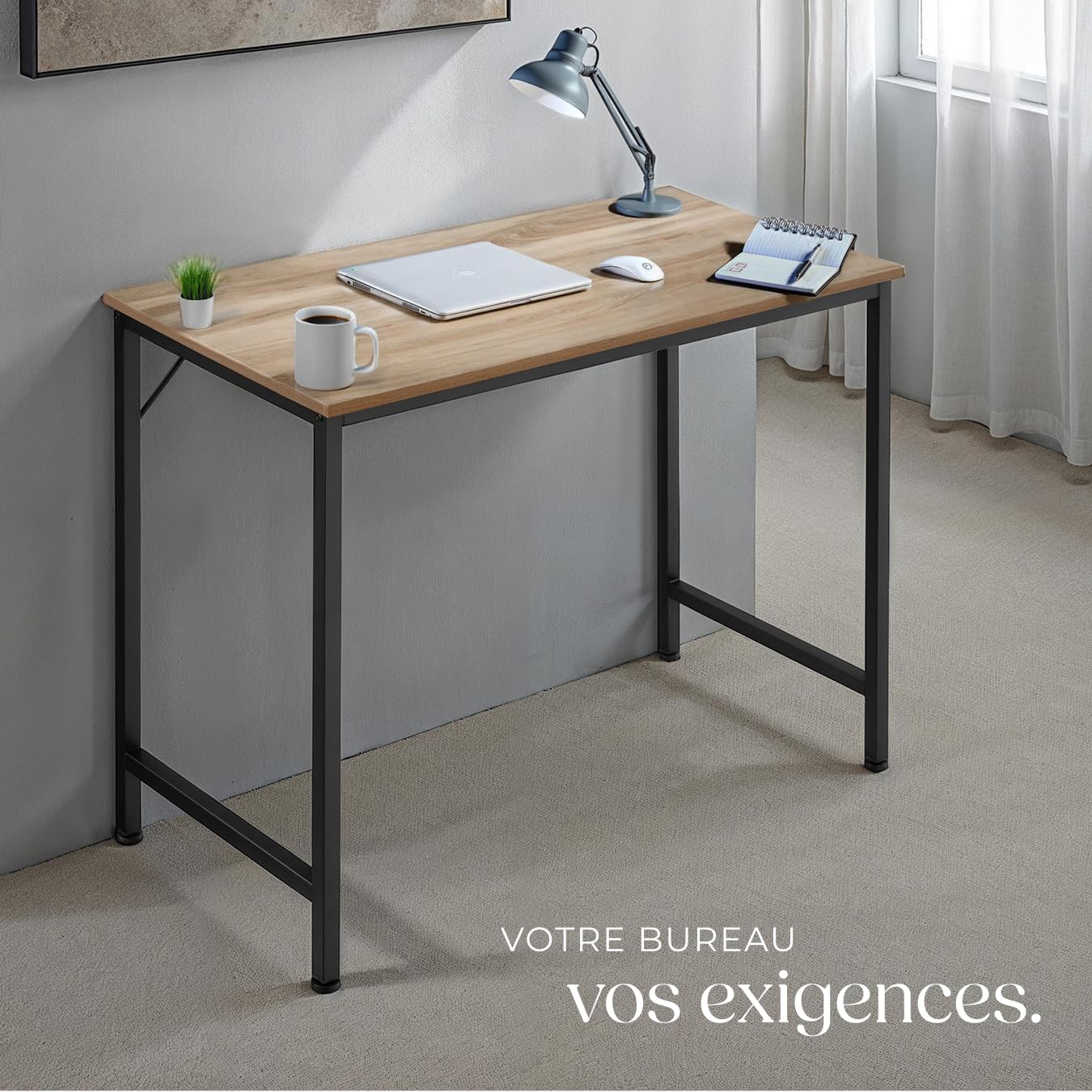 tectake® Table de Bureau Design Industriel en Bois MDF & Acier Bureau Ergonomique 100x50x75,5cm Bureaux Informatique Bureaux Ordinateur Teletravail - Bois Clair Industriel Chêne Sonoma