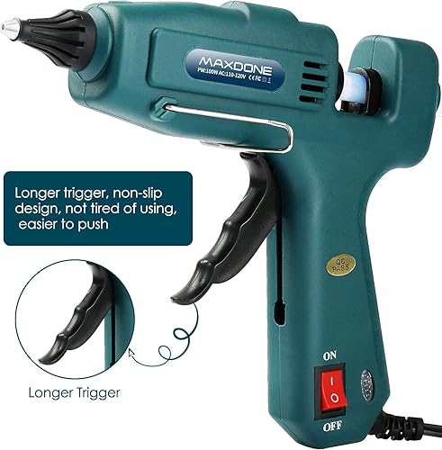 Vista 5 de Kit de pistola de pegamento caliente ignífuga de 100 W, pistola de pegamento MAXDONE Craft tamaño completo (no mini), pistola de pegamento caliente
