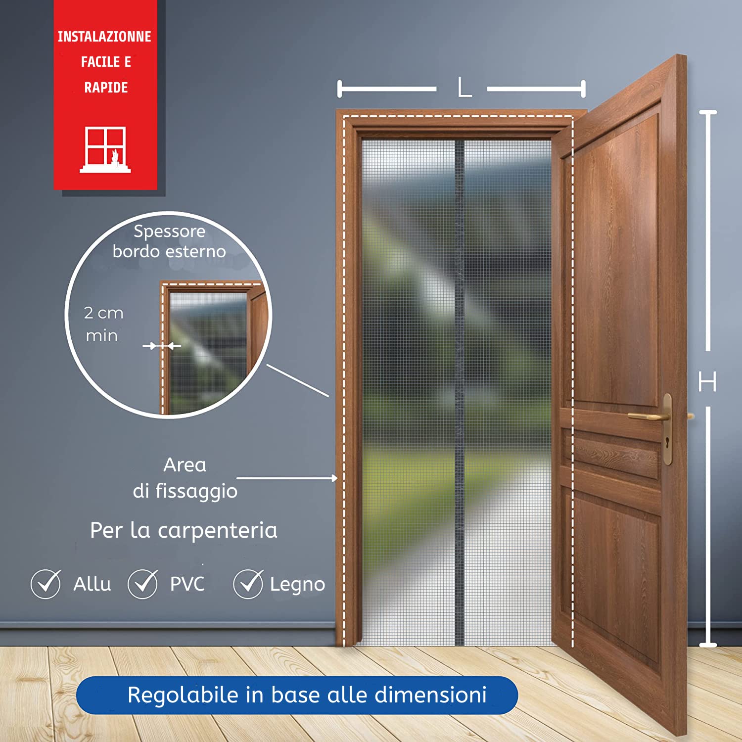 Zanzariera Magnetica Porta & Porta Finestra Regolabile TRANQUILISAFE® - Zanzariera Porta Finestra Standard e su Misura - Protezione Antizanzare e Anti mosche - (l 100/116 - A 207/215)