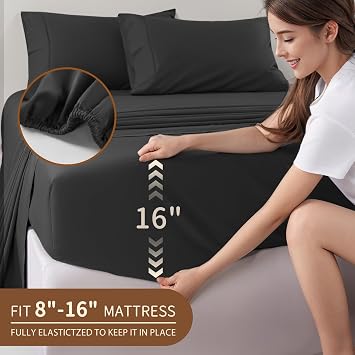 100% Egyptian Cotton Sheet Set, 16 Deep Pocket, Black Full Size