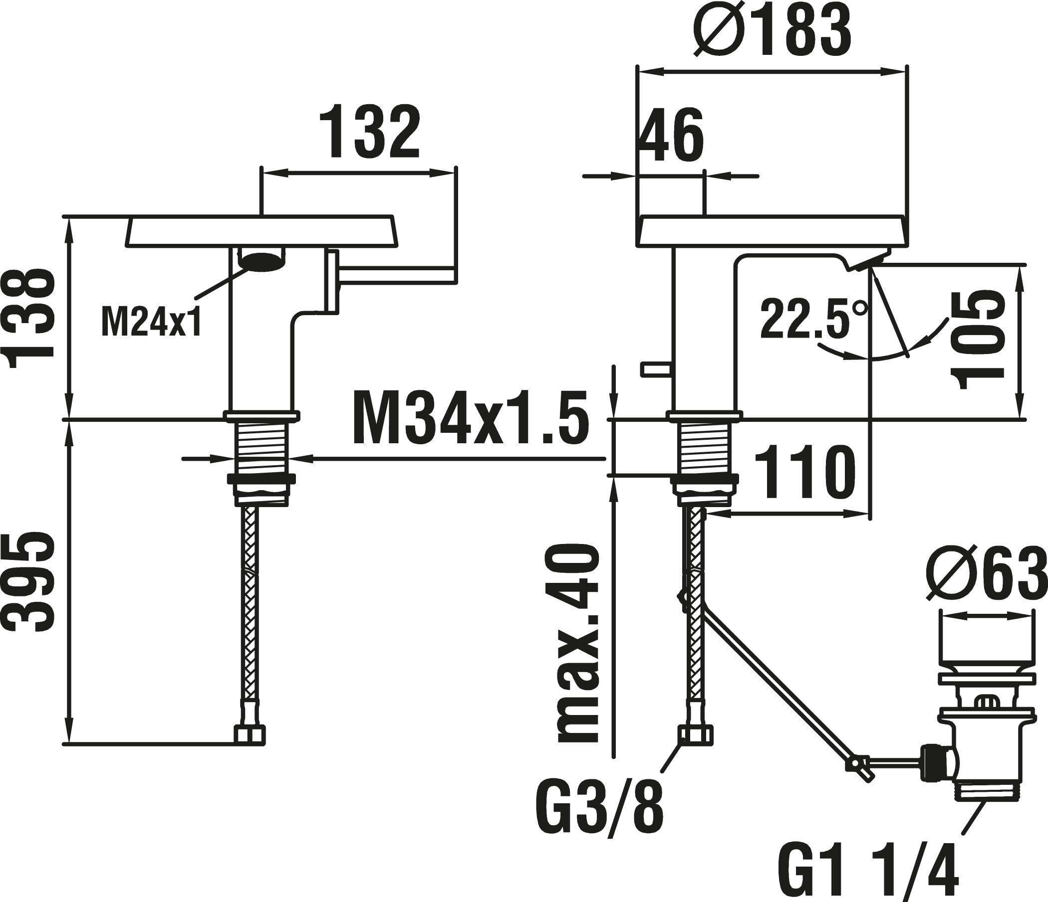 LAUFEN Kartell Monomando de disco mezclador monomando de lavabo, caño fijo, con válvula de desagüe, garganta 110 mm, cromado, H3113310041111