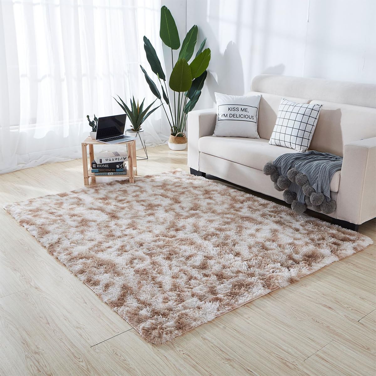 Tapis moderne 160x200 cm à poils longs bleu dégradé pour salon et chambre
