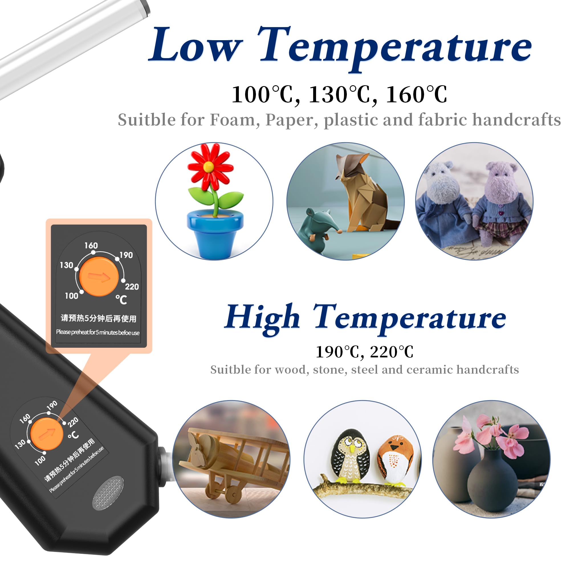 IZIO Set completo di pistola per colla a caldo e bastoncini, temperatura regolabile da 100 a 220 W, preriscaldamento rapido, colla industriale resistente, 30 bastoncini di colla a caldo per