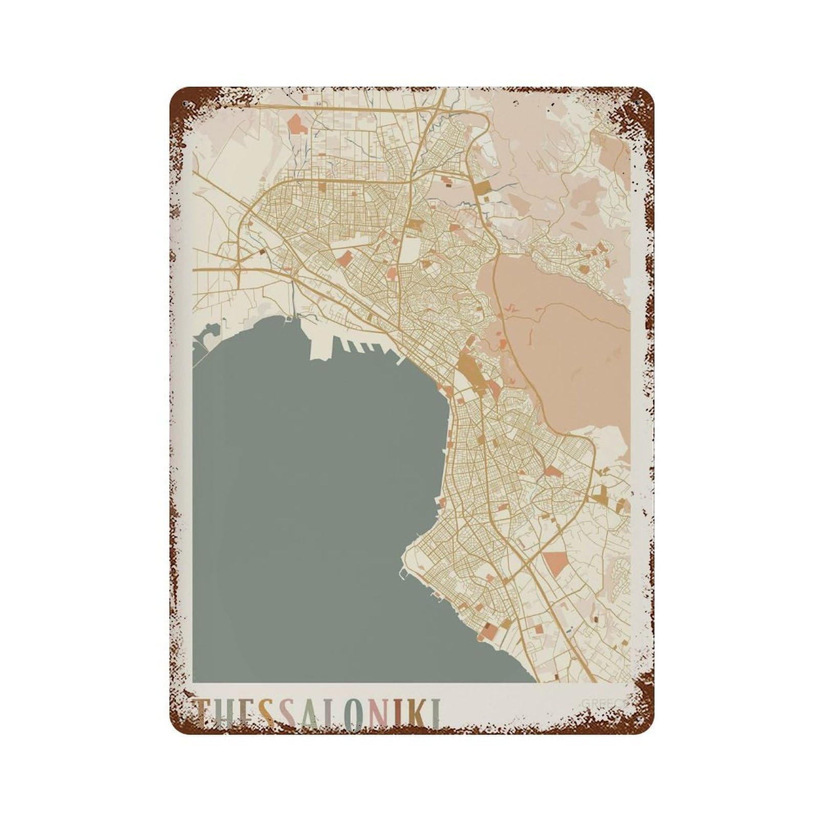 xiaoxiaoshen Thessaloniki Map Greece Travel Gift Boho Decor Wall Decor Art Metal Tin Poster Modern Home Decor Art Home Bar Shop Decorations Vintage Sign 40x30cm