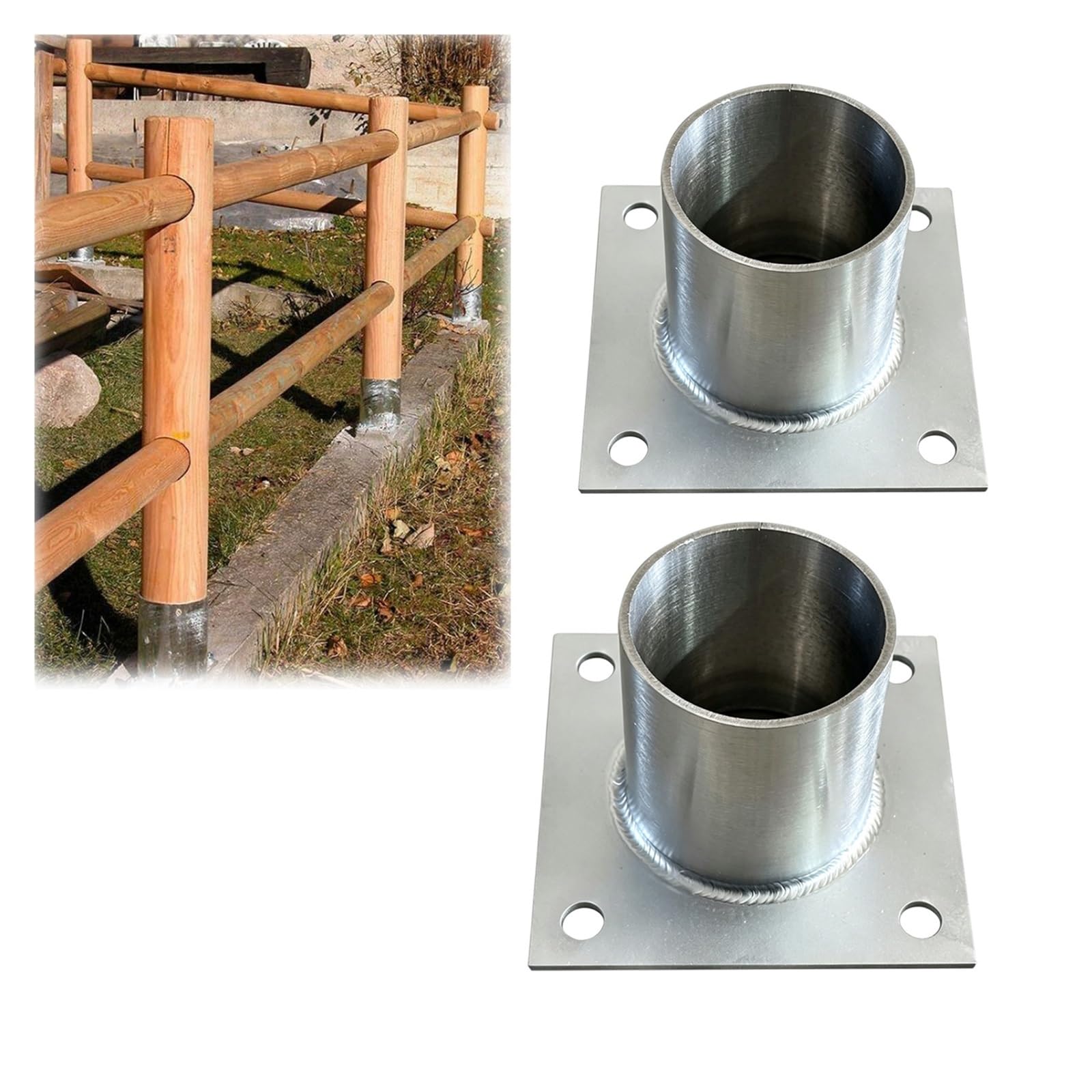 2 Pack Brida poste tubo redondo valla con kit tornillos | Hormigón de soporte poste inoxidable barandillas exteriores/luz columna/proyectos arquitectónicos(Dia 60mm/2.4")