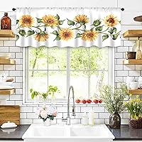 Vista 9 de Juego de cortinas de cocina de calabaza de 3 piezas, cenefa y niveles con bolsillo para barra, 58 pulgadas de ancho x 14 pulgadas de alto + 28