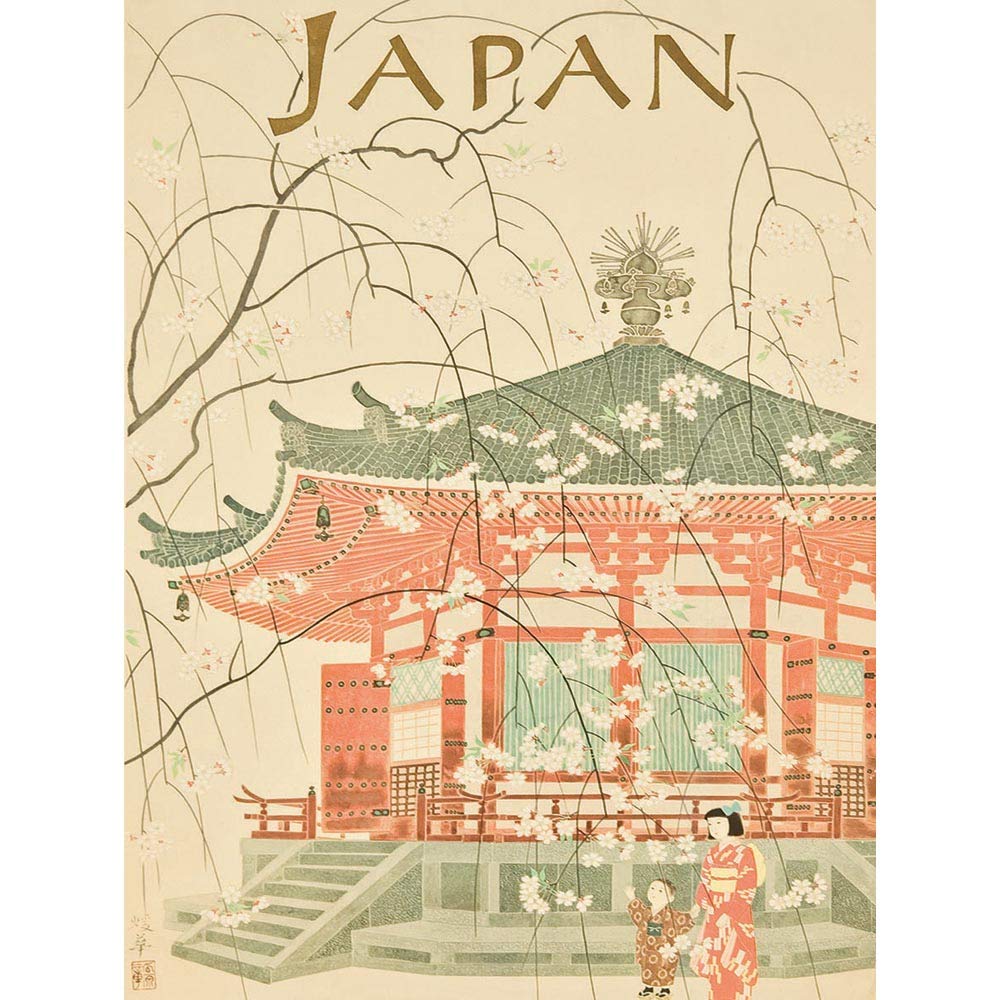 Wee Blue Coo Advertisement Travel Japan Temple Pagoda Japanese Art Print Poster Wall Decor 12X16 Inch